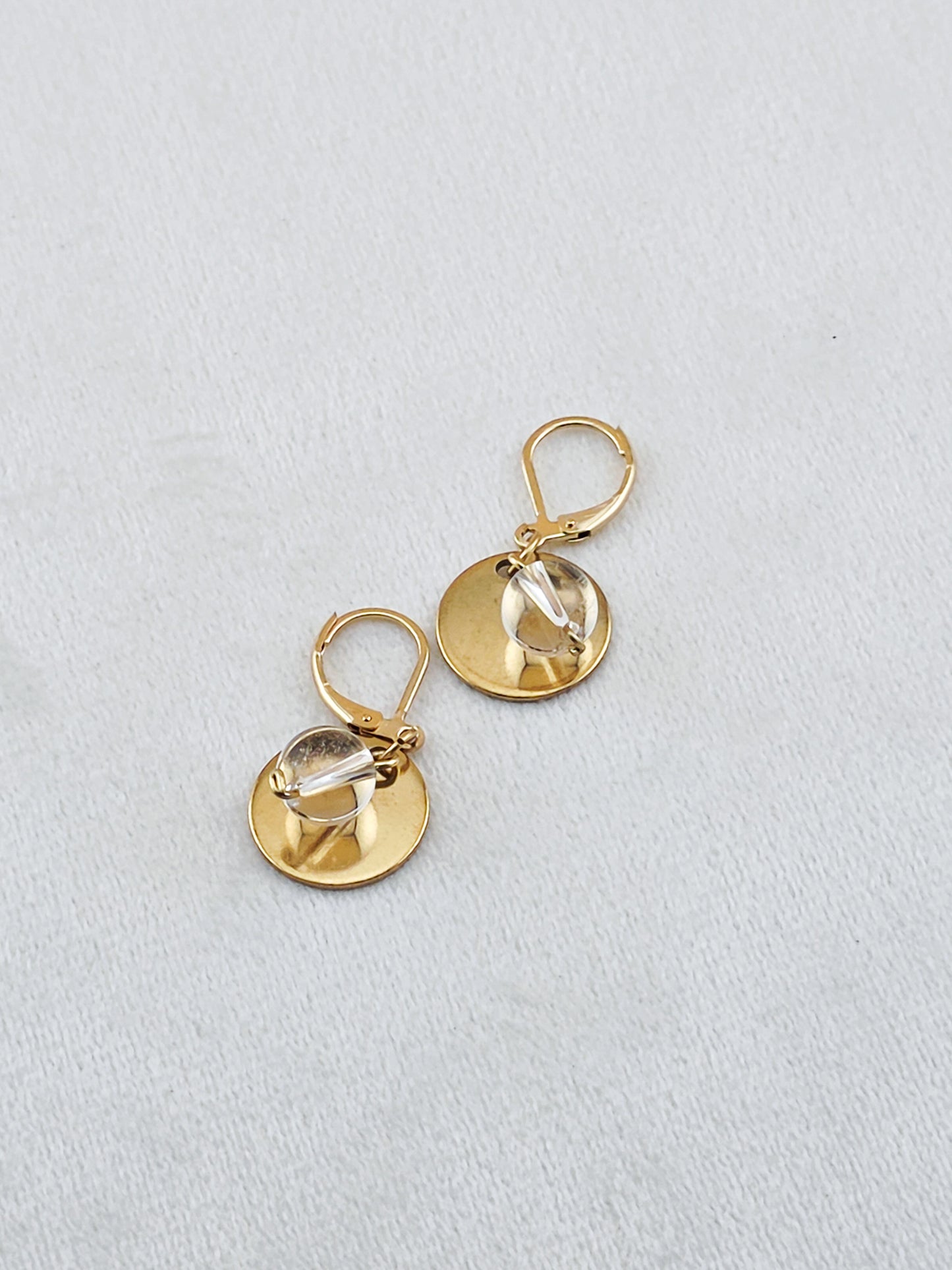 Gold Stainless Steel & Crystal Quartz Disc Earrings