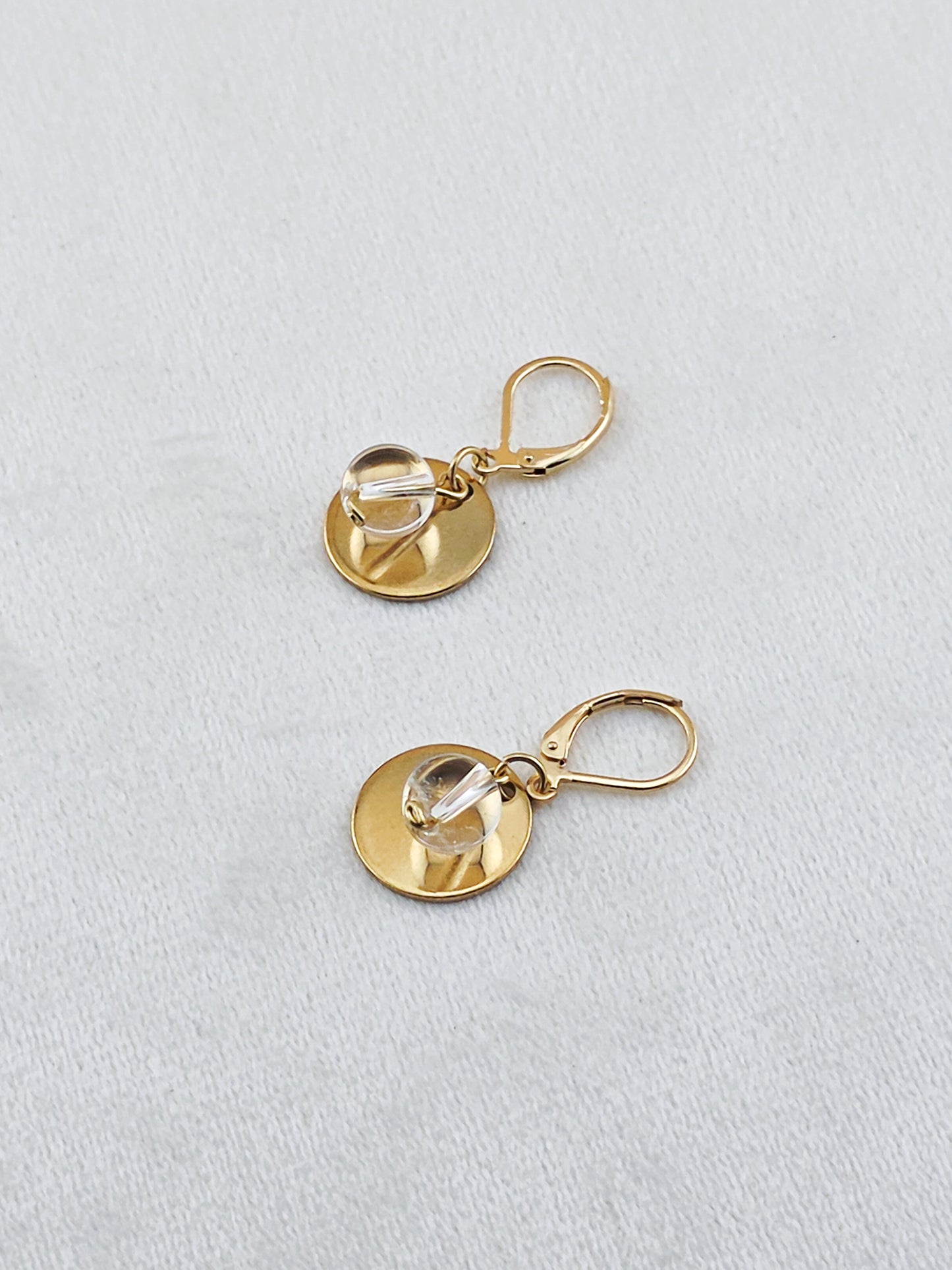 Gold Stainless Steel & Crystal Quartz Disc Earrings