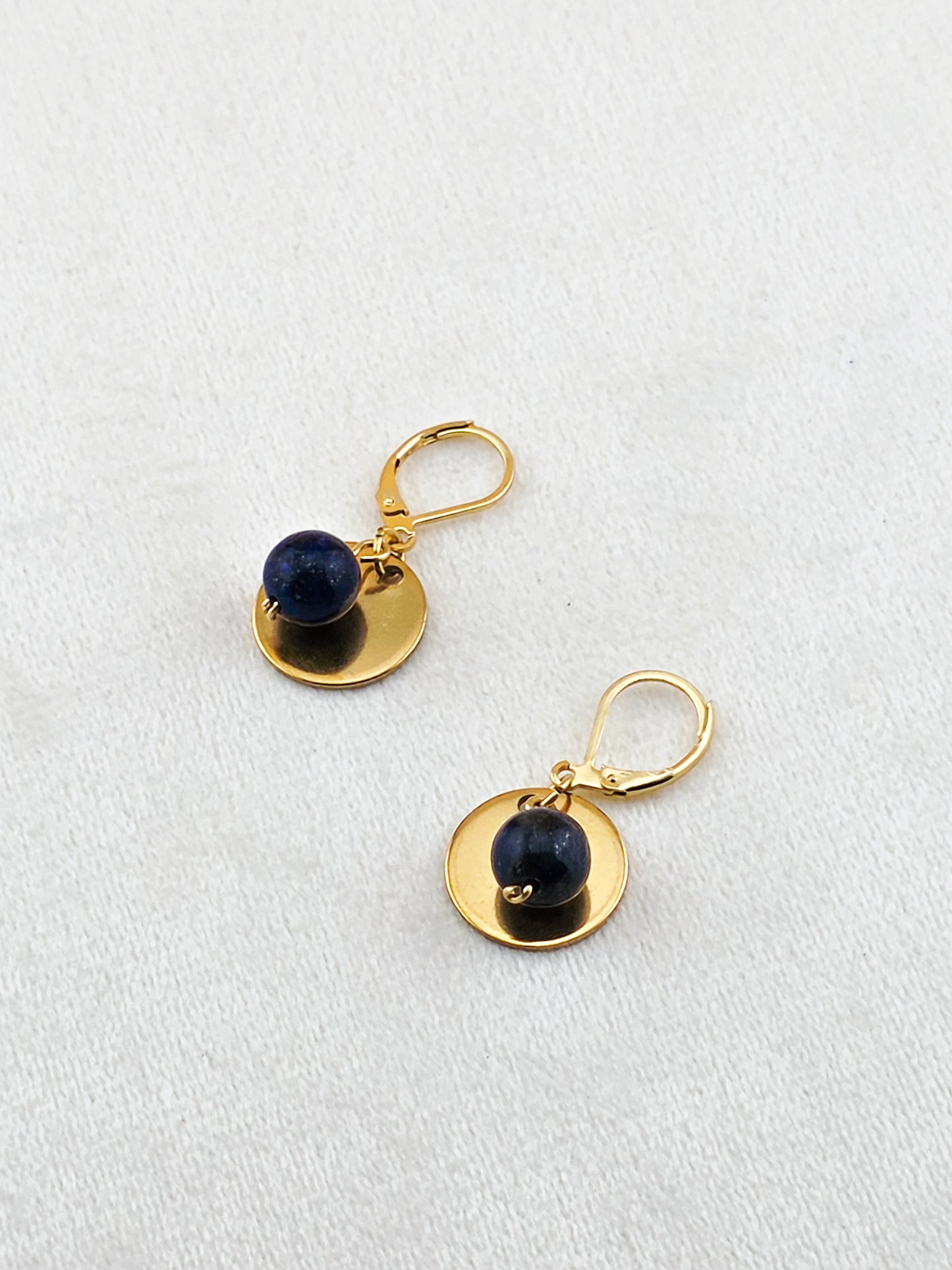 Gold Stainless Steel & Lapis Lazuli Disc Earrings