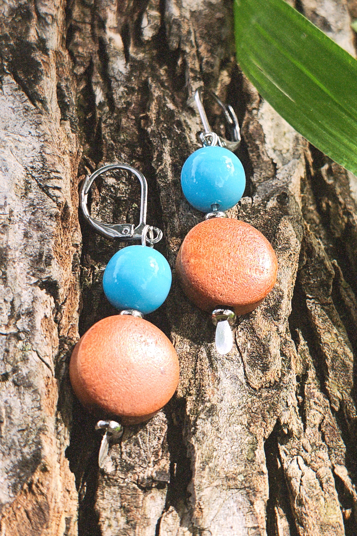 Sage Bluff Earrings - Bayong Wood, Druk Glass