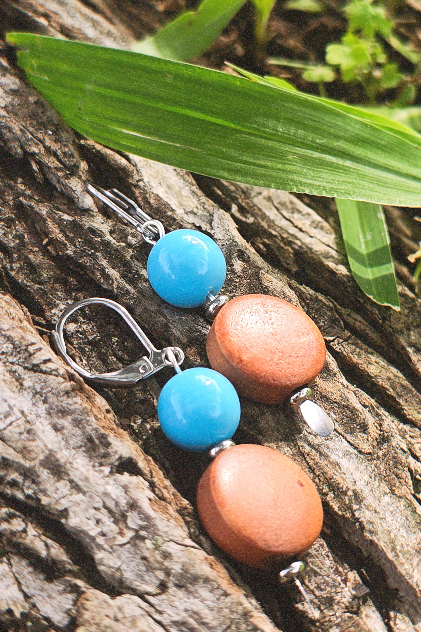 Sage Bluff Earrings - Bayong Wood, Druk Glass