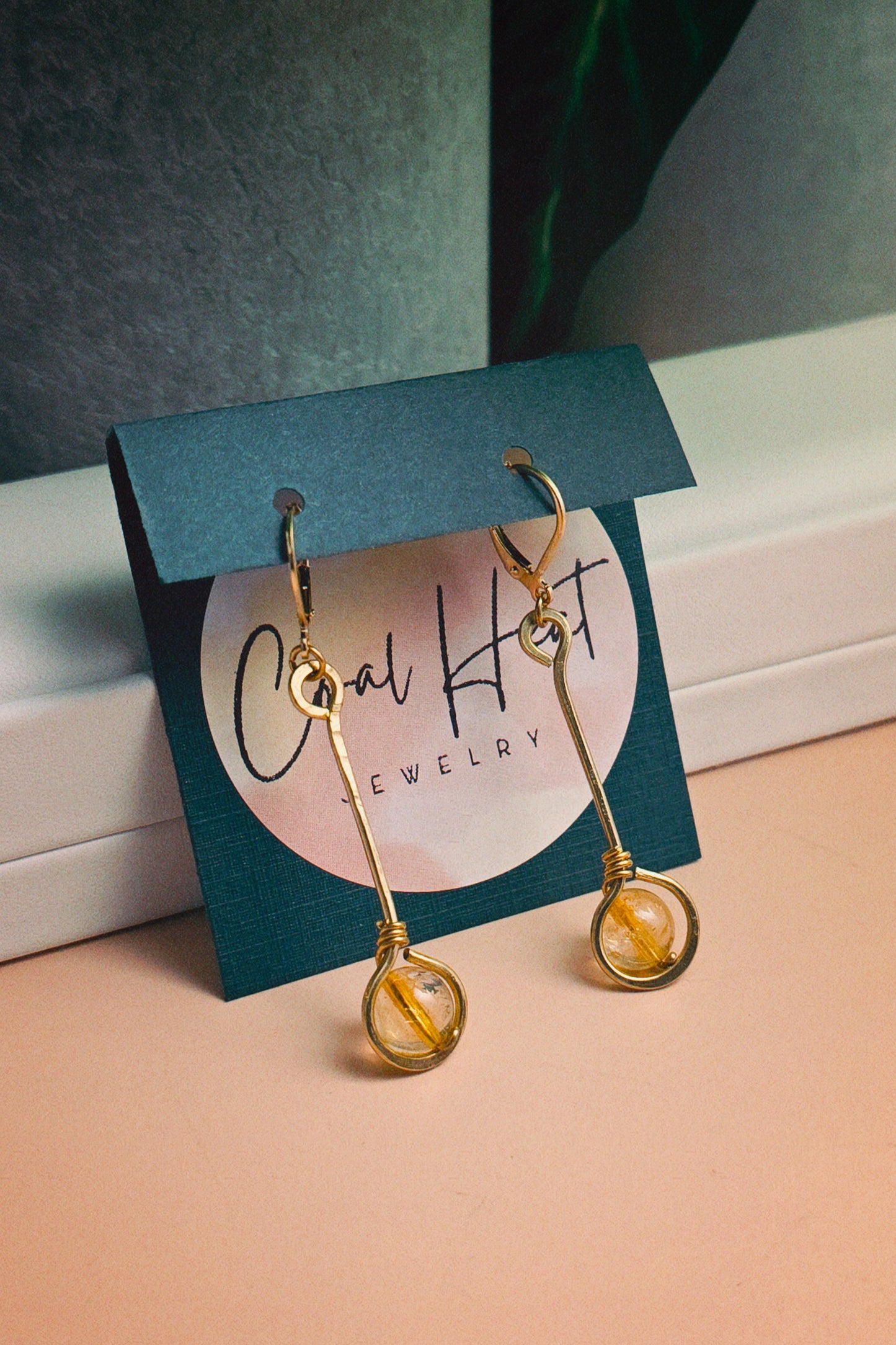 Brass Citrine Stem Earrings