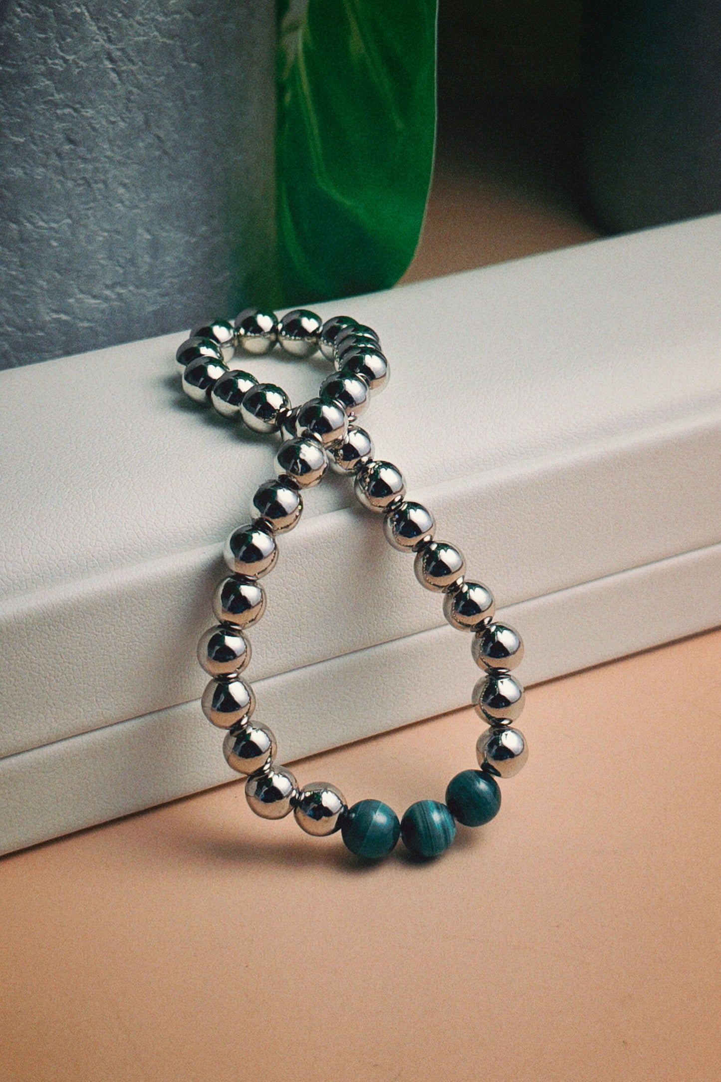 Silver Filled Malachite Beaded Bracelet