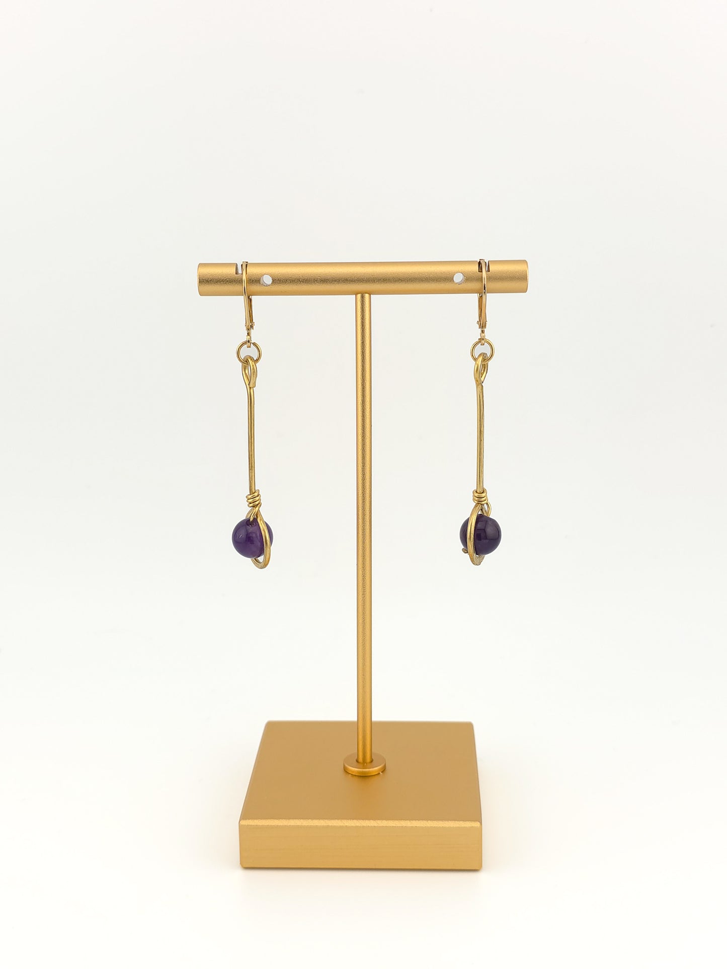 Brass Stem & Amethyst Earrings