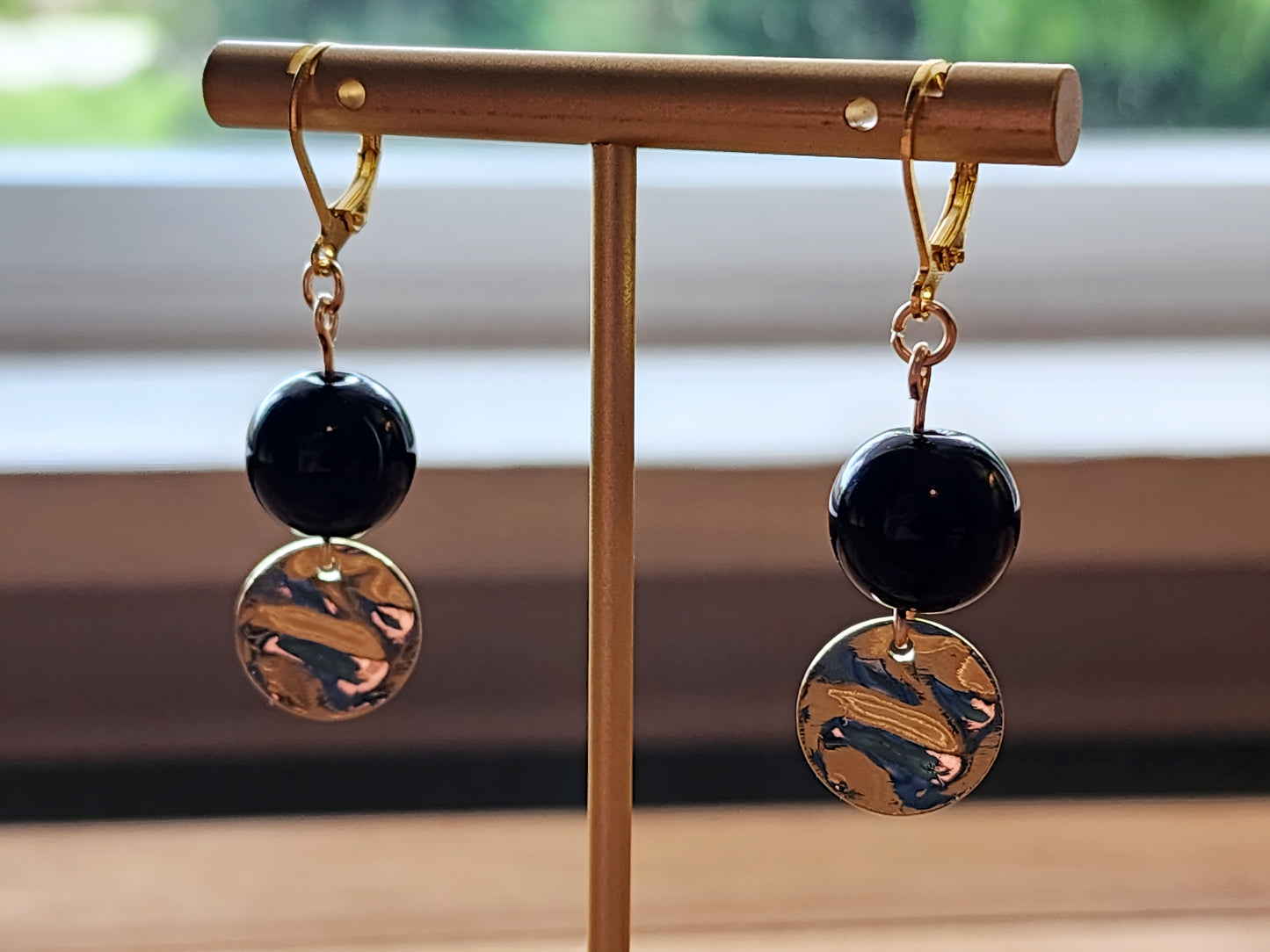 Black and Gold Disc Earrings