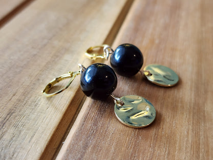 Black and Gold Disc Earrings
