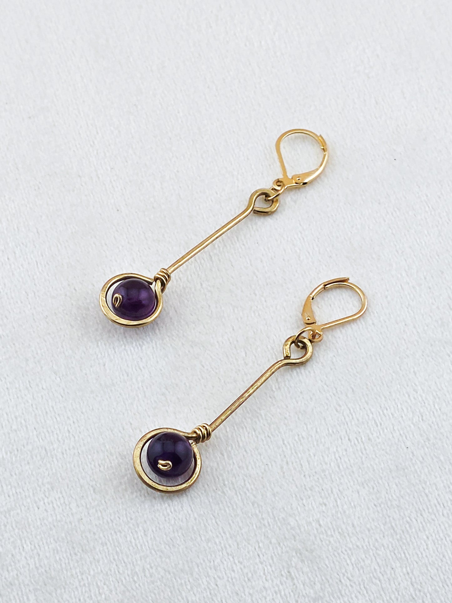 Brass Stem & Amethyst Earrings