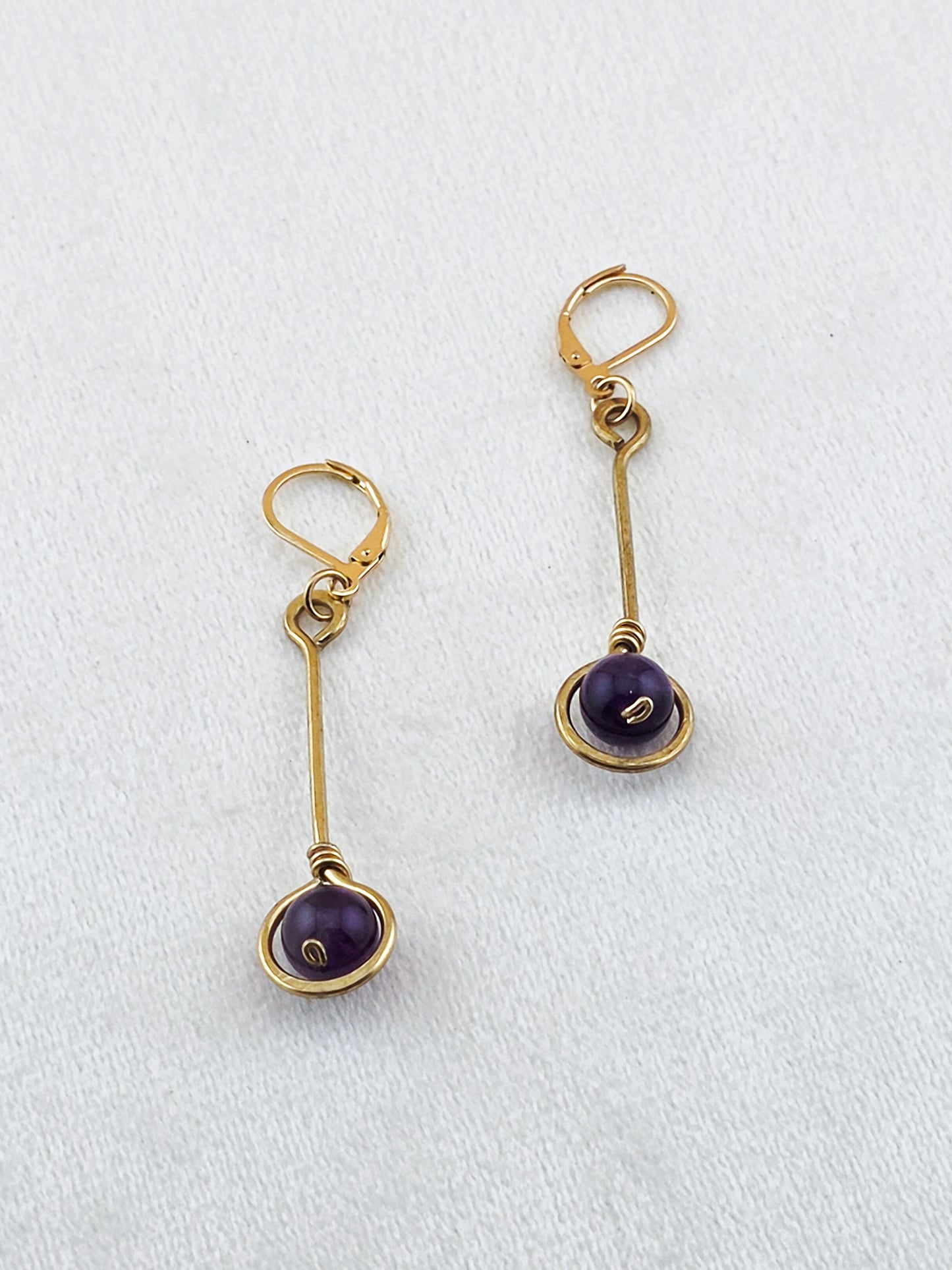 Brass Stem & Amethyst Earrings