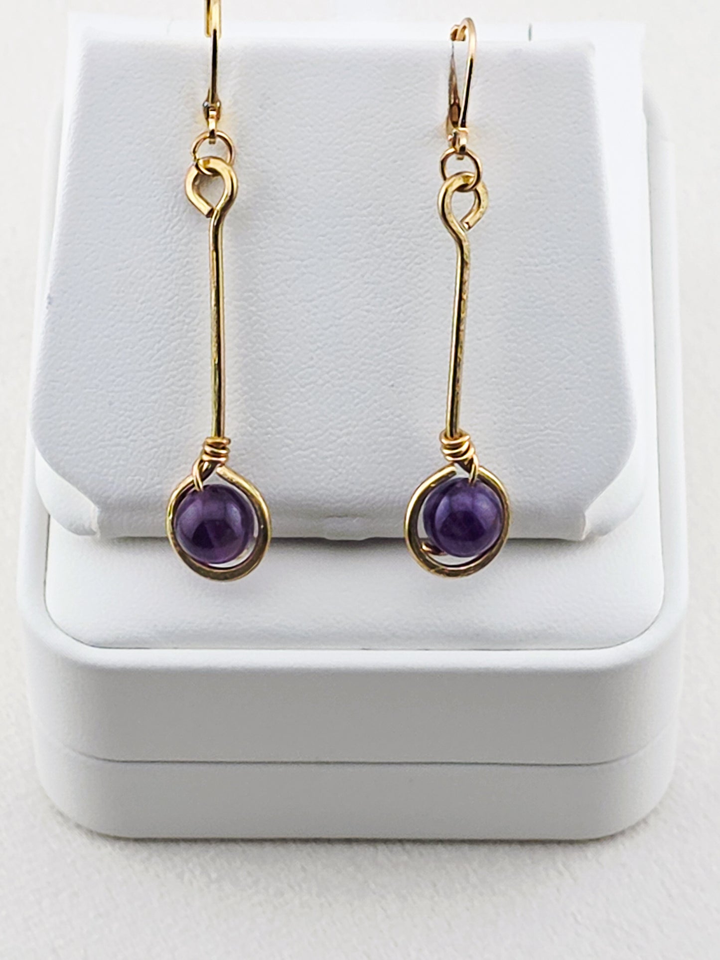 Brass Stem & Amethyst Earrings