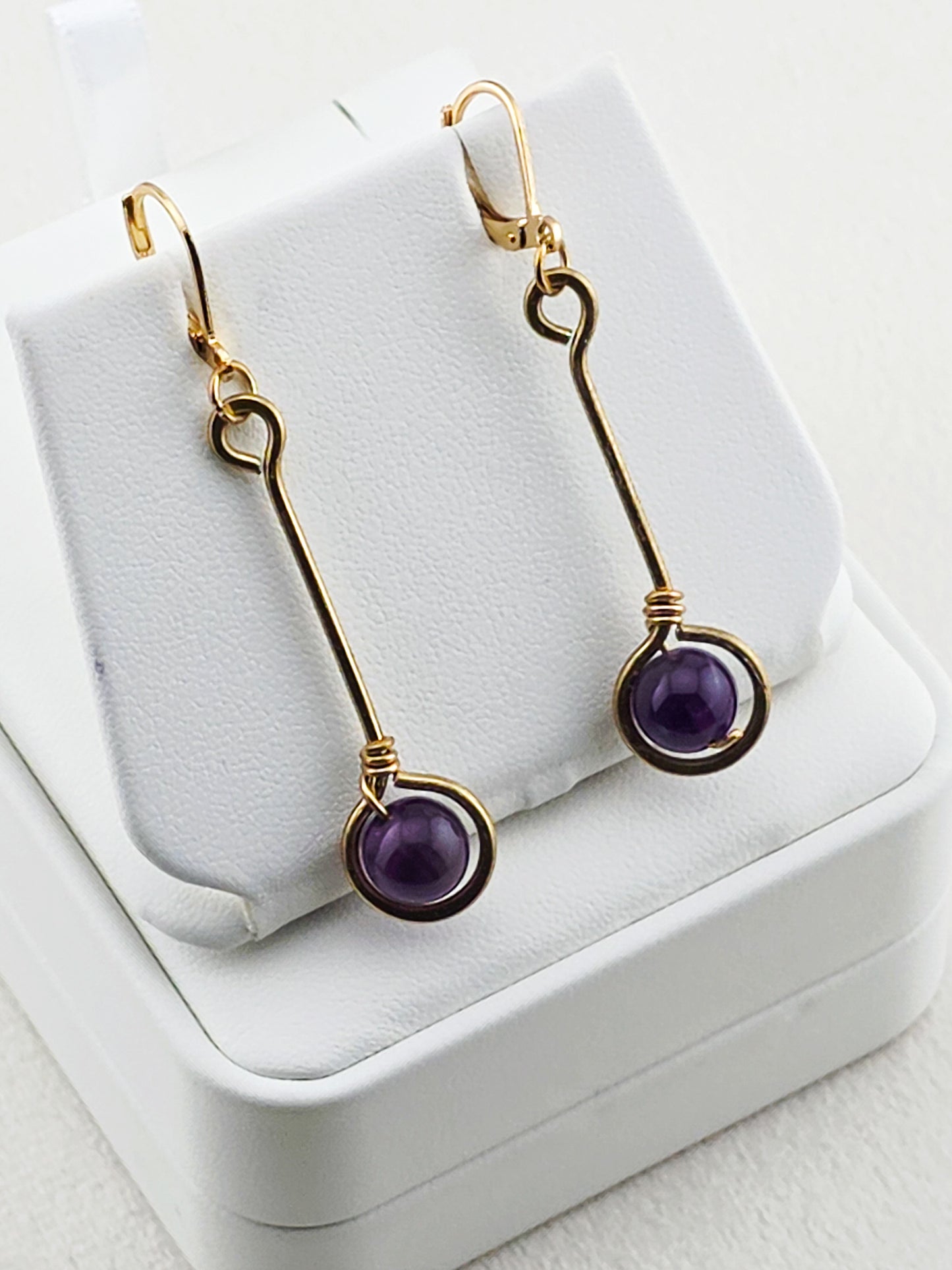 Brass Stem & Amethyst Earrings
