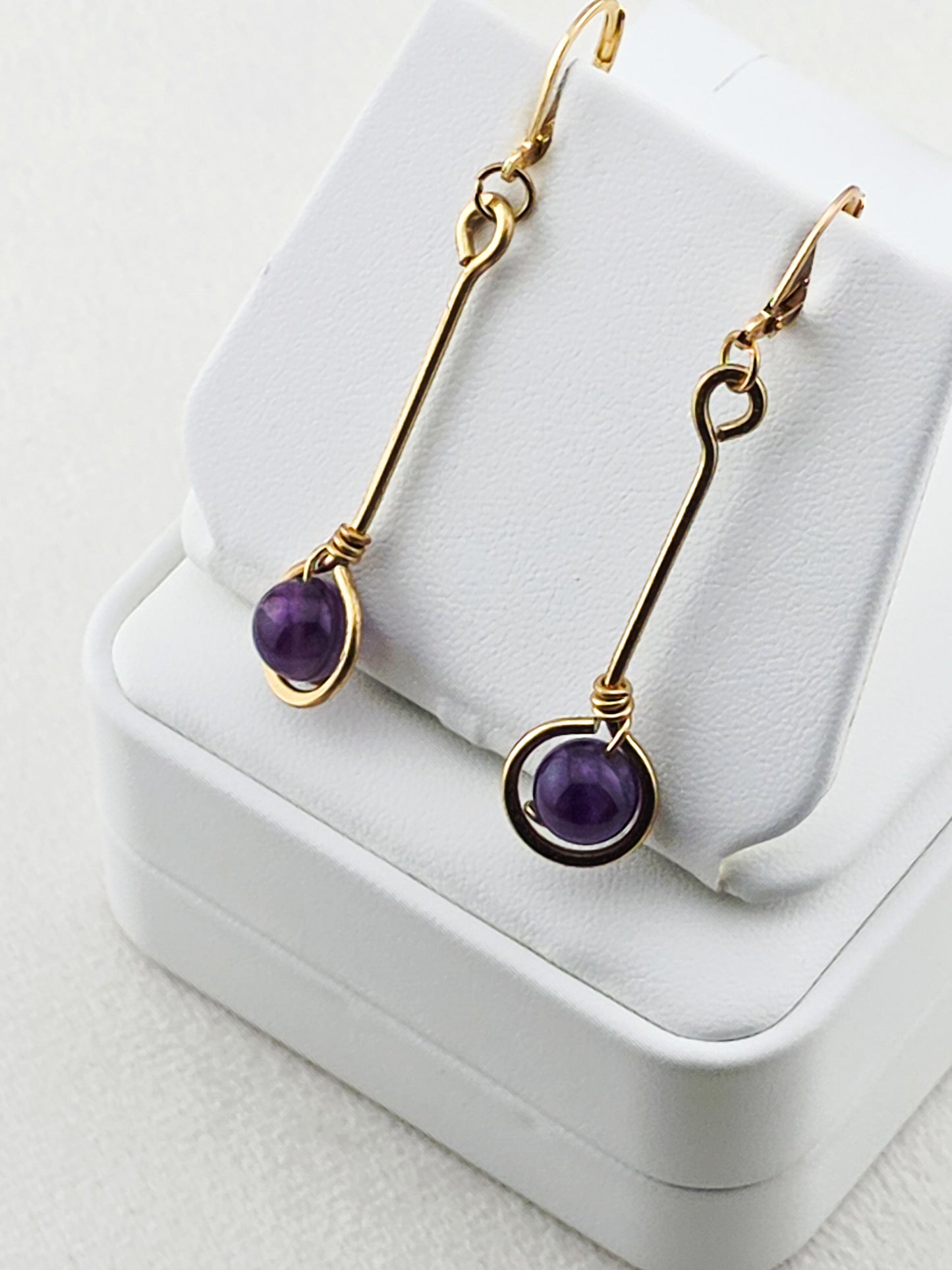 Brass Stem & Amethyst Earrings
