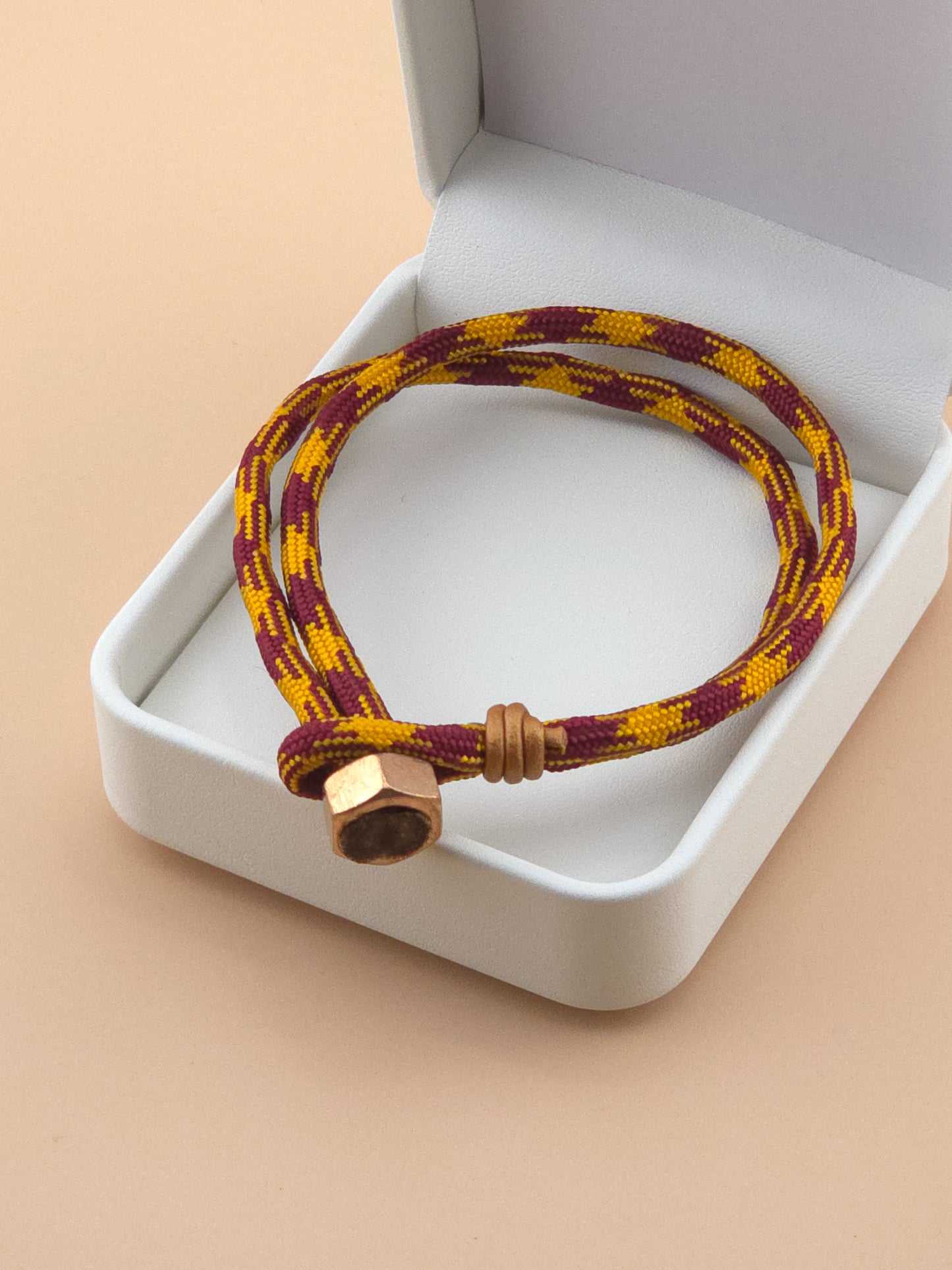 Burgundy and Yellow Houndstooth Paracord Bracelet