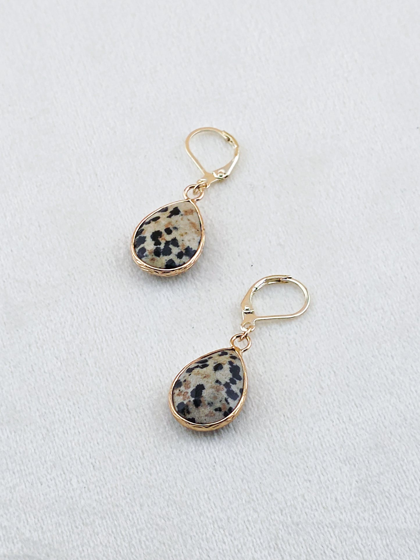 Gold-Filled Dalmatian Jasper Teardrop Earrings