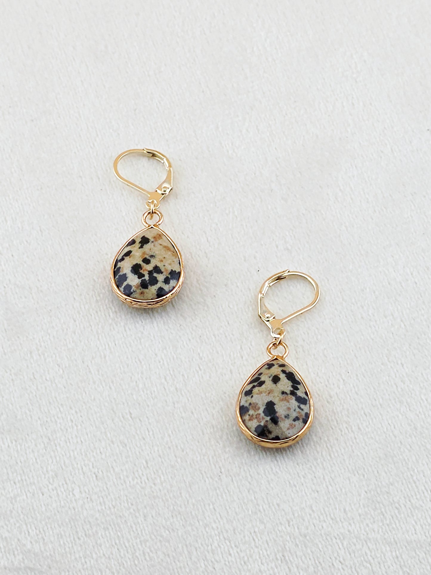 Gold-Filled Dalmatian Jasper Teardrop Earrings