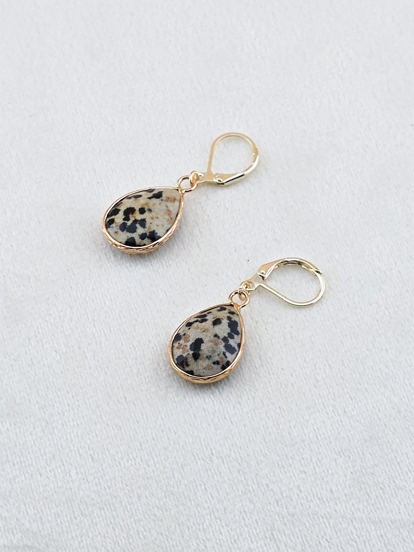 Gold-Filled Dalmatian Jasper Teardrop Earrings