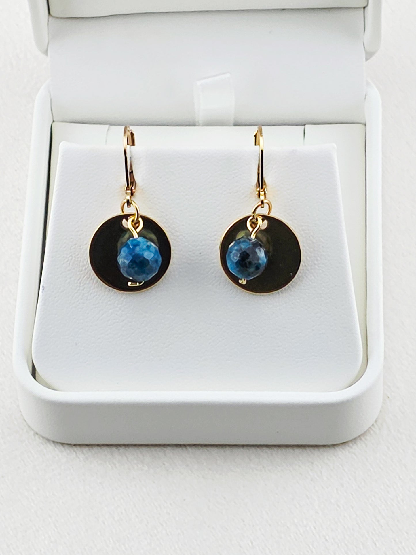 Gold Stainless Steel & Blue Apatite Stone Disc Earrings