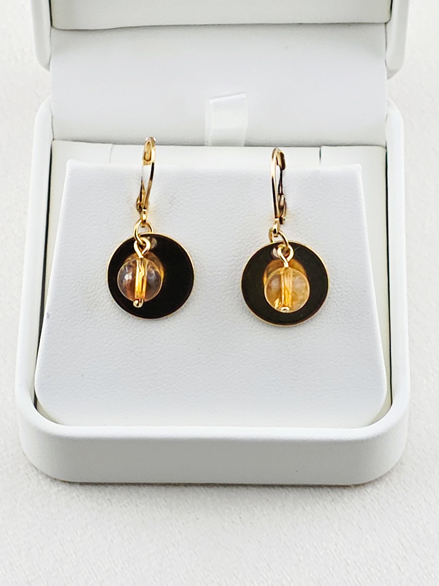 Gold Stainless Steel & Citrine Disc Earrings