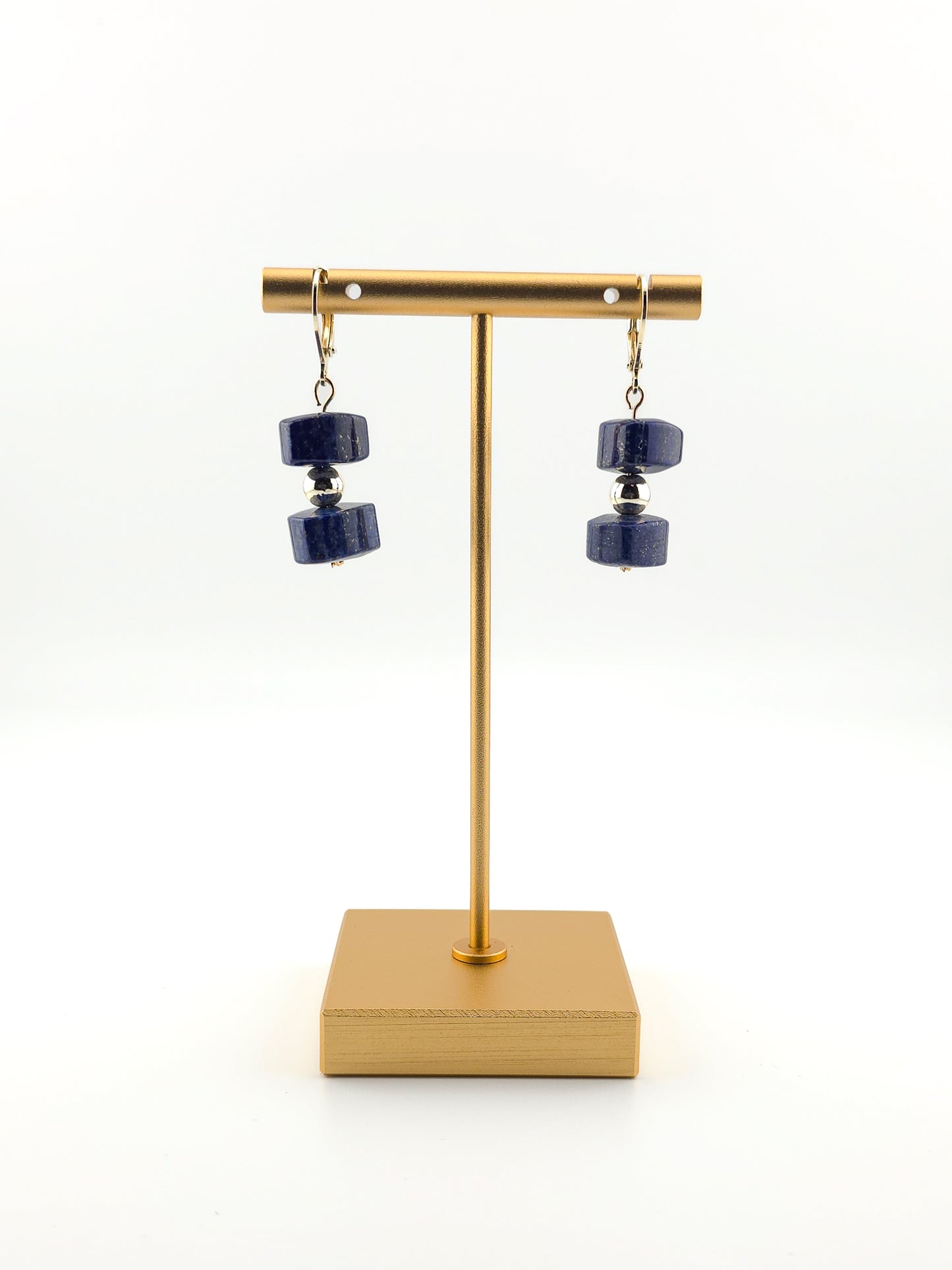 Gold Filled Lapis Column Earrings