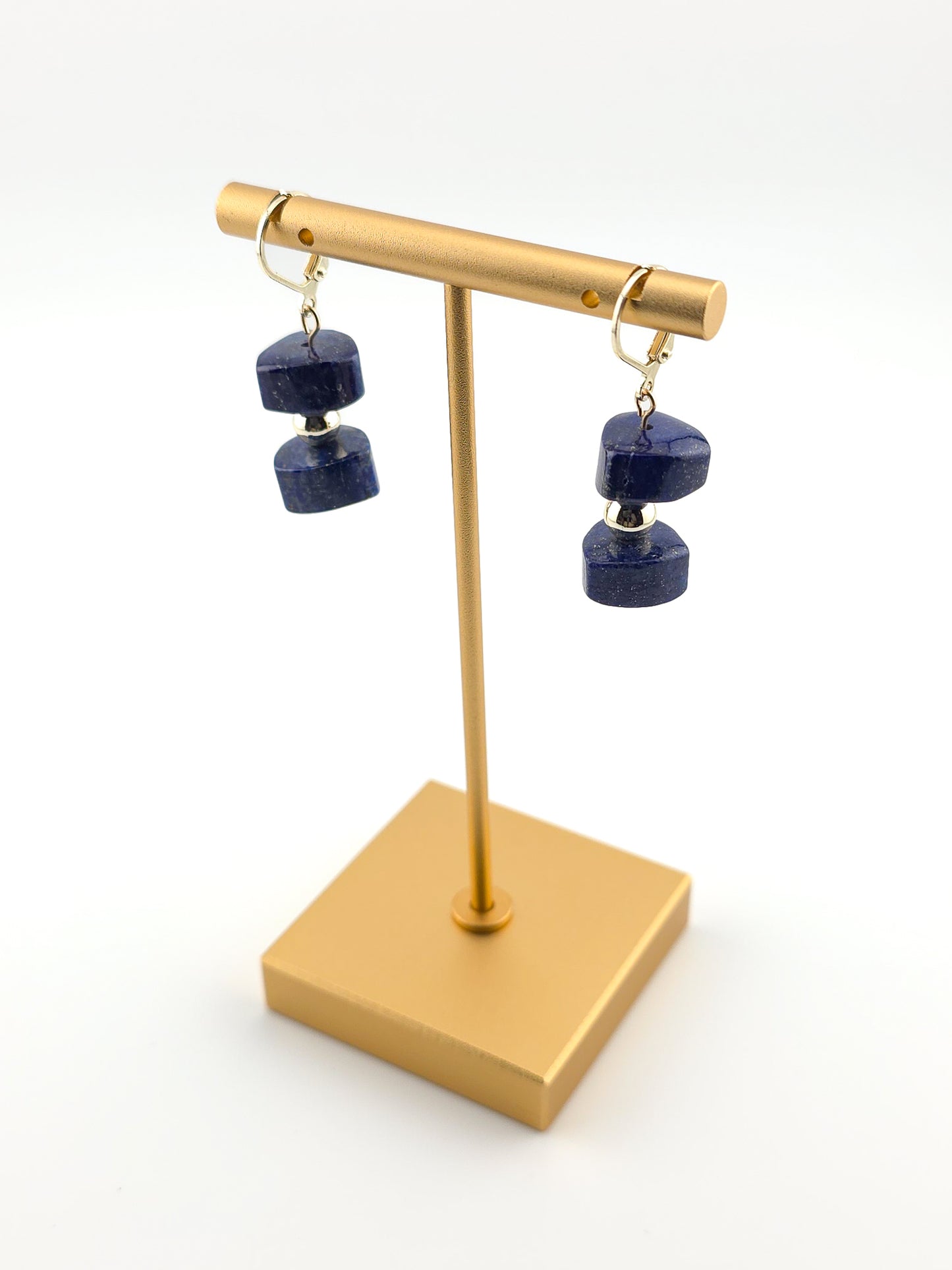 Gold Filled Lapis Column Earrings