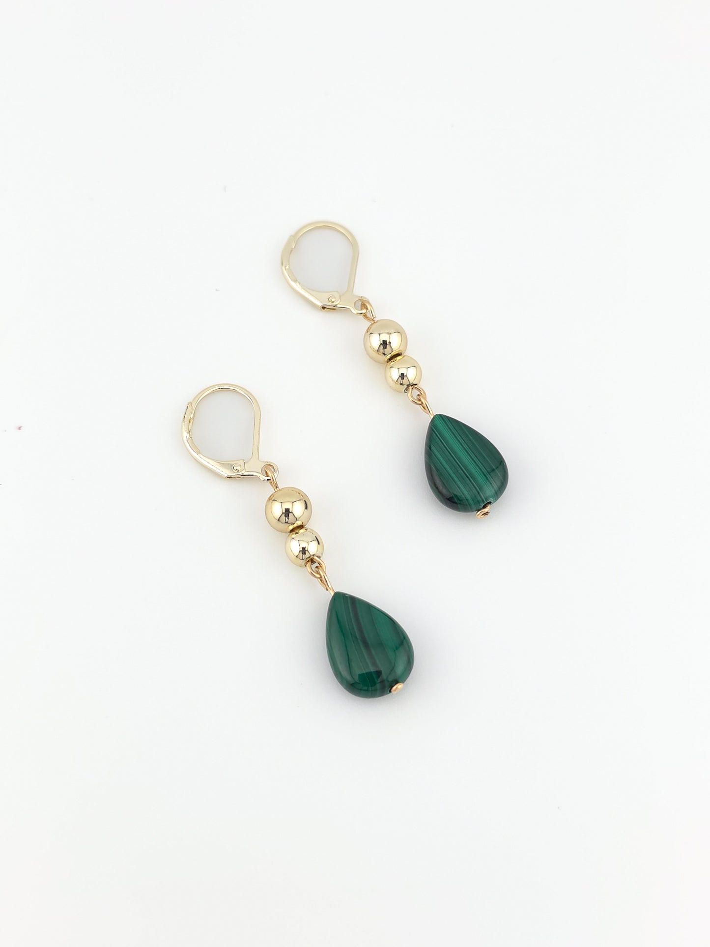 Gold Filled Malachite Teardrop Earrings
