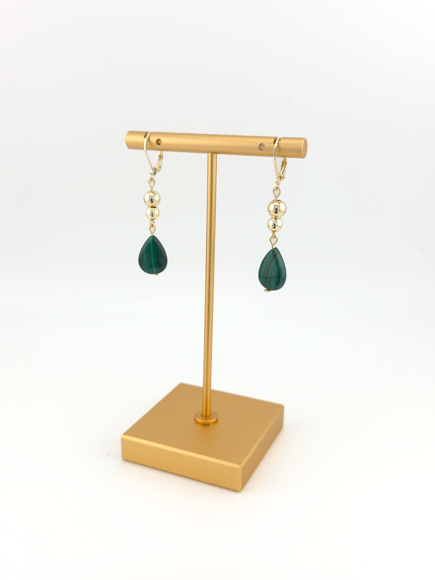 Gold Filled Malachite Teardrop Earrings