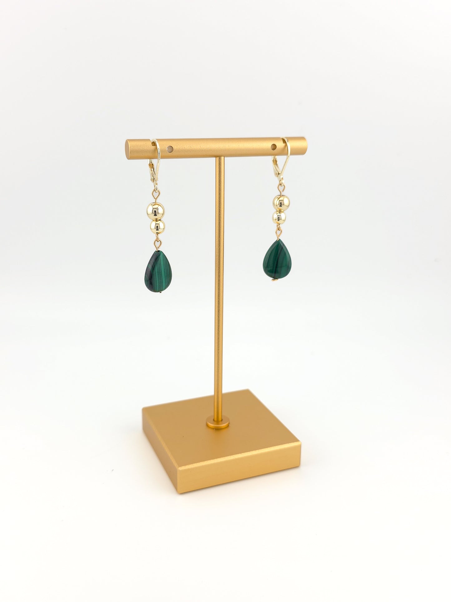 Gold Filled Malachite Teardrop Earrings