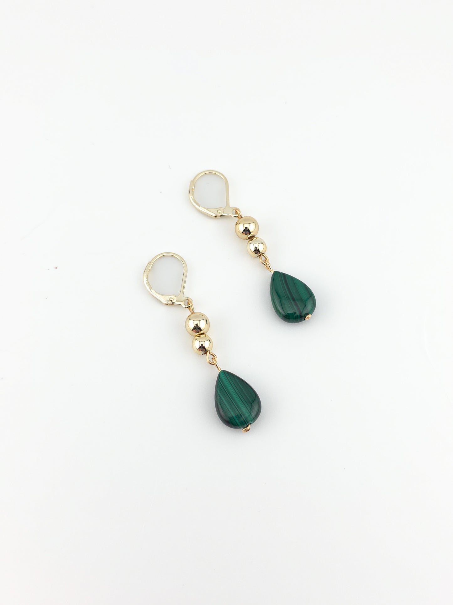 Gold Filled Malachite Teardrop Earrings