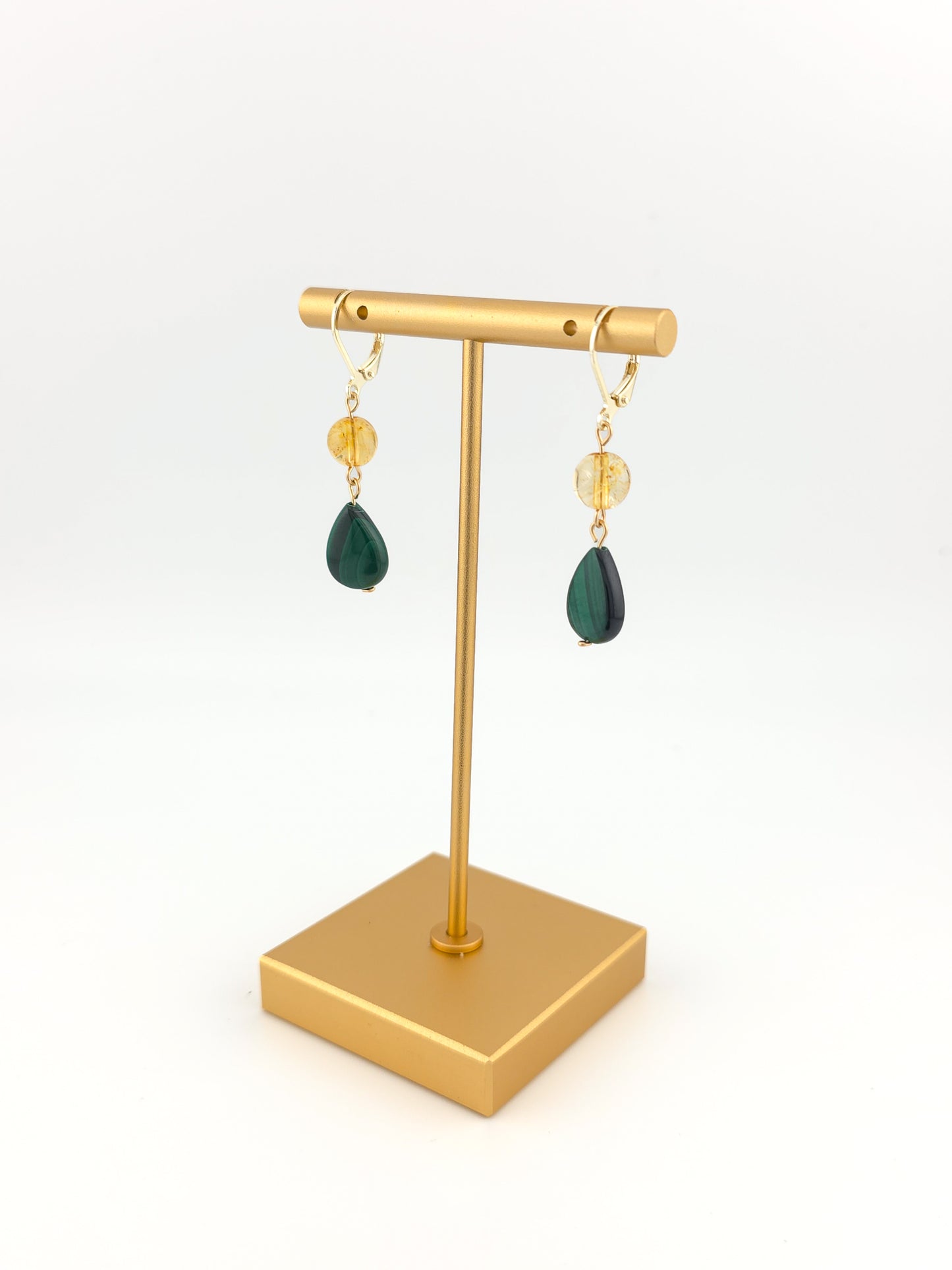 Citrine & Malachite Gold Filled Earrings