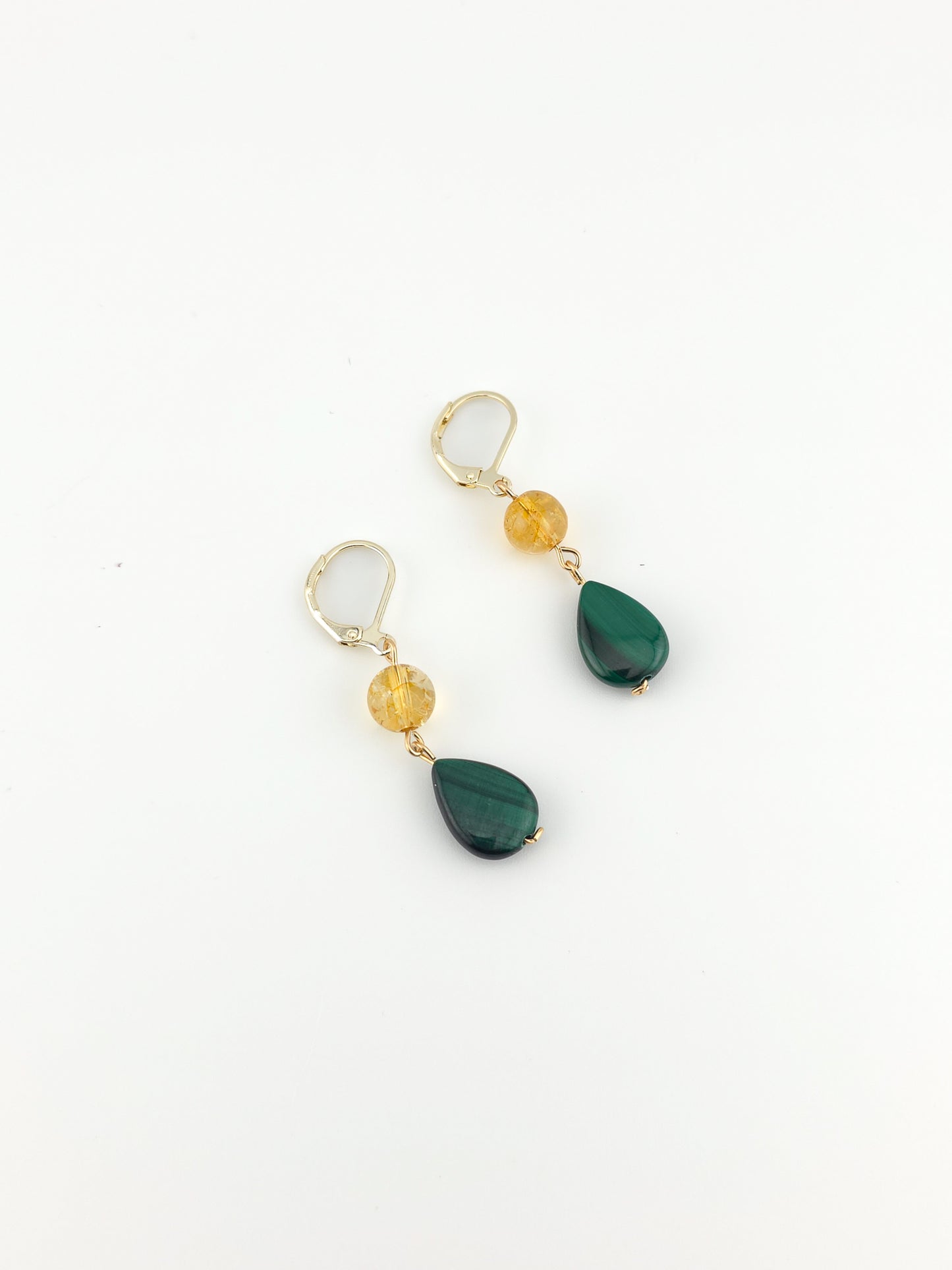 Citrine & Malachite Gold Filled Earrings