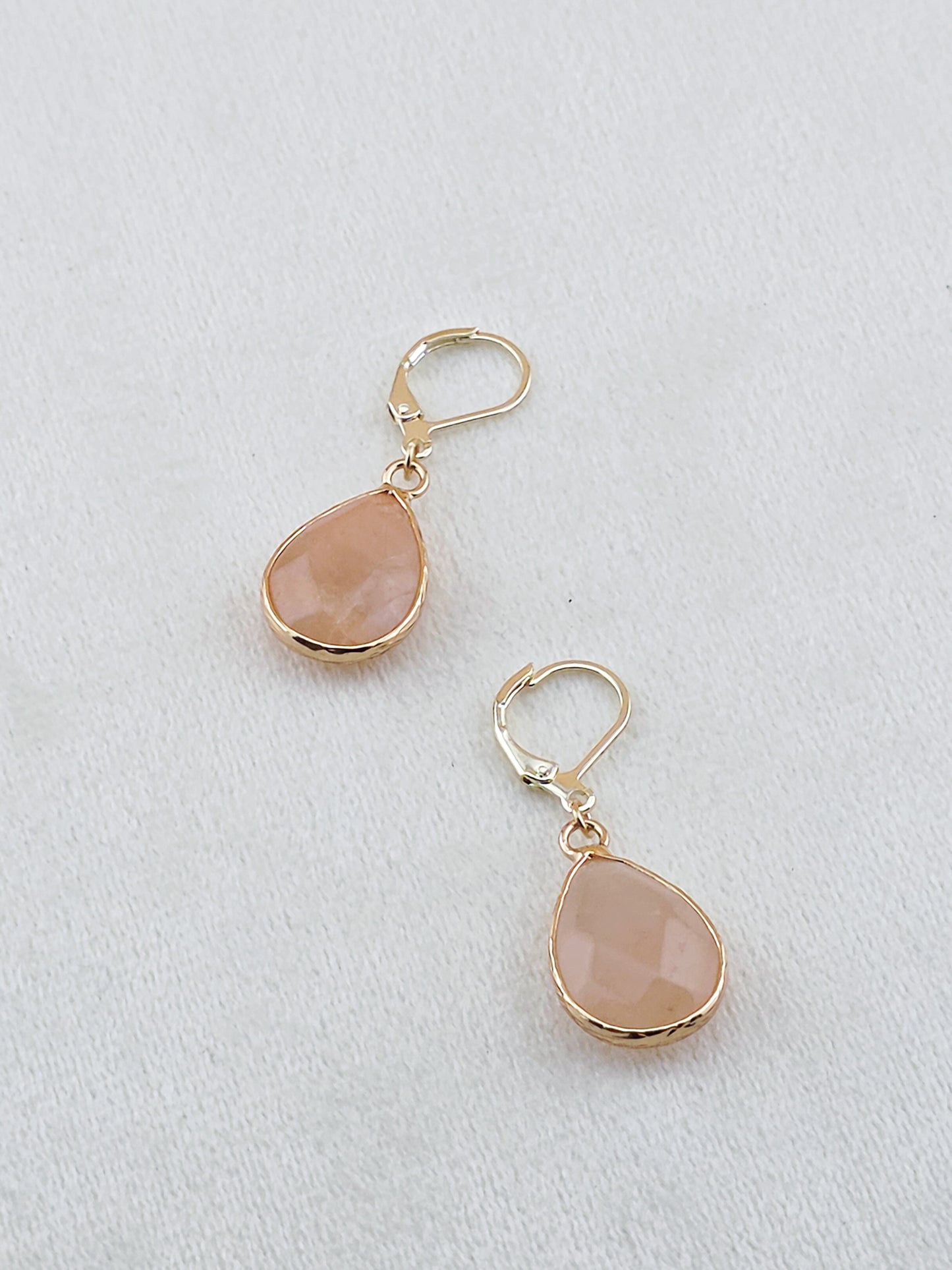 Gold Filled Pink Aventurine Teardrop Earrings