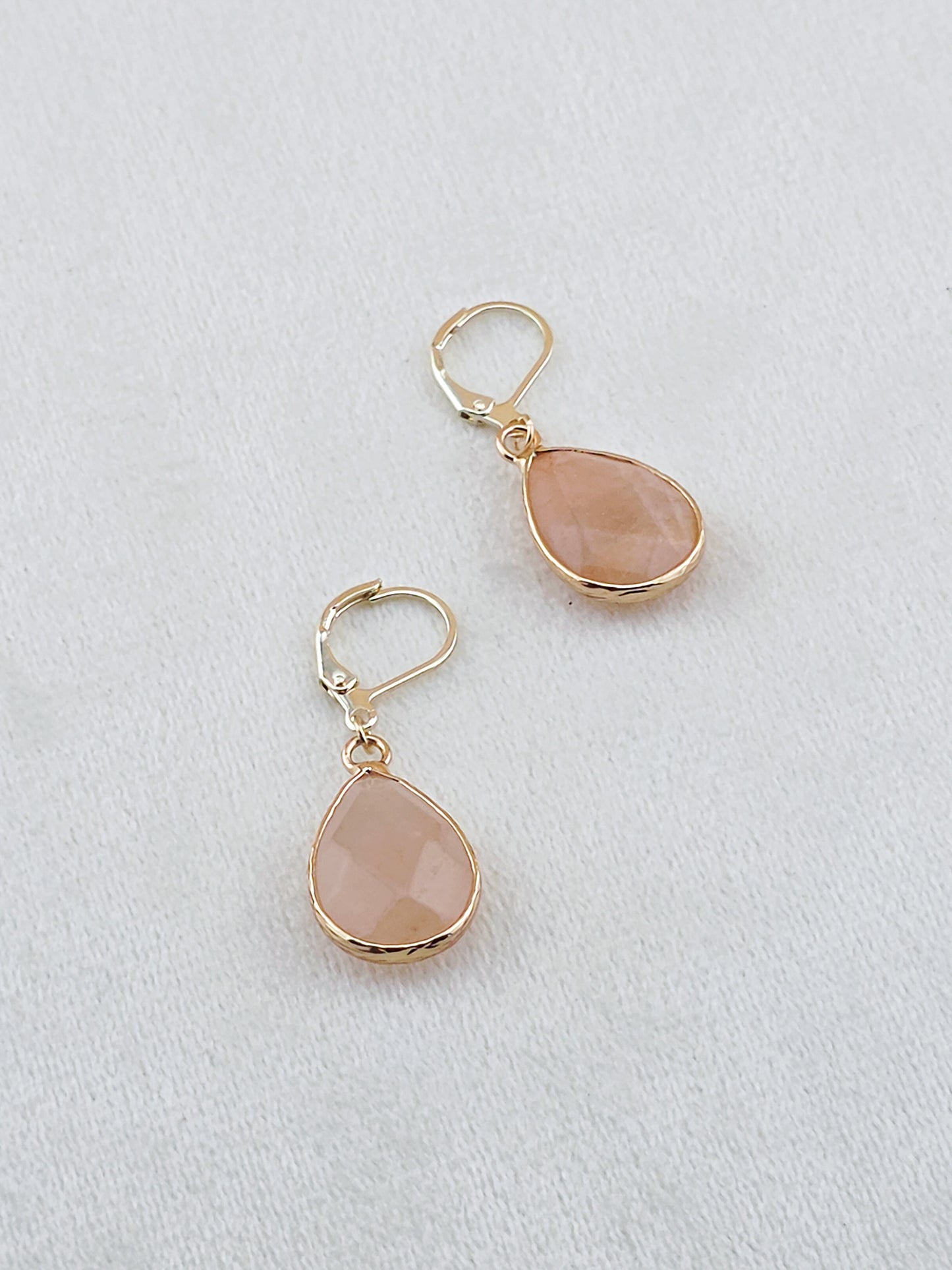 Gold Filled Pink Aventurine Teardrop Earrings