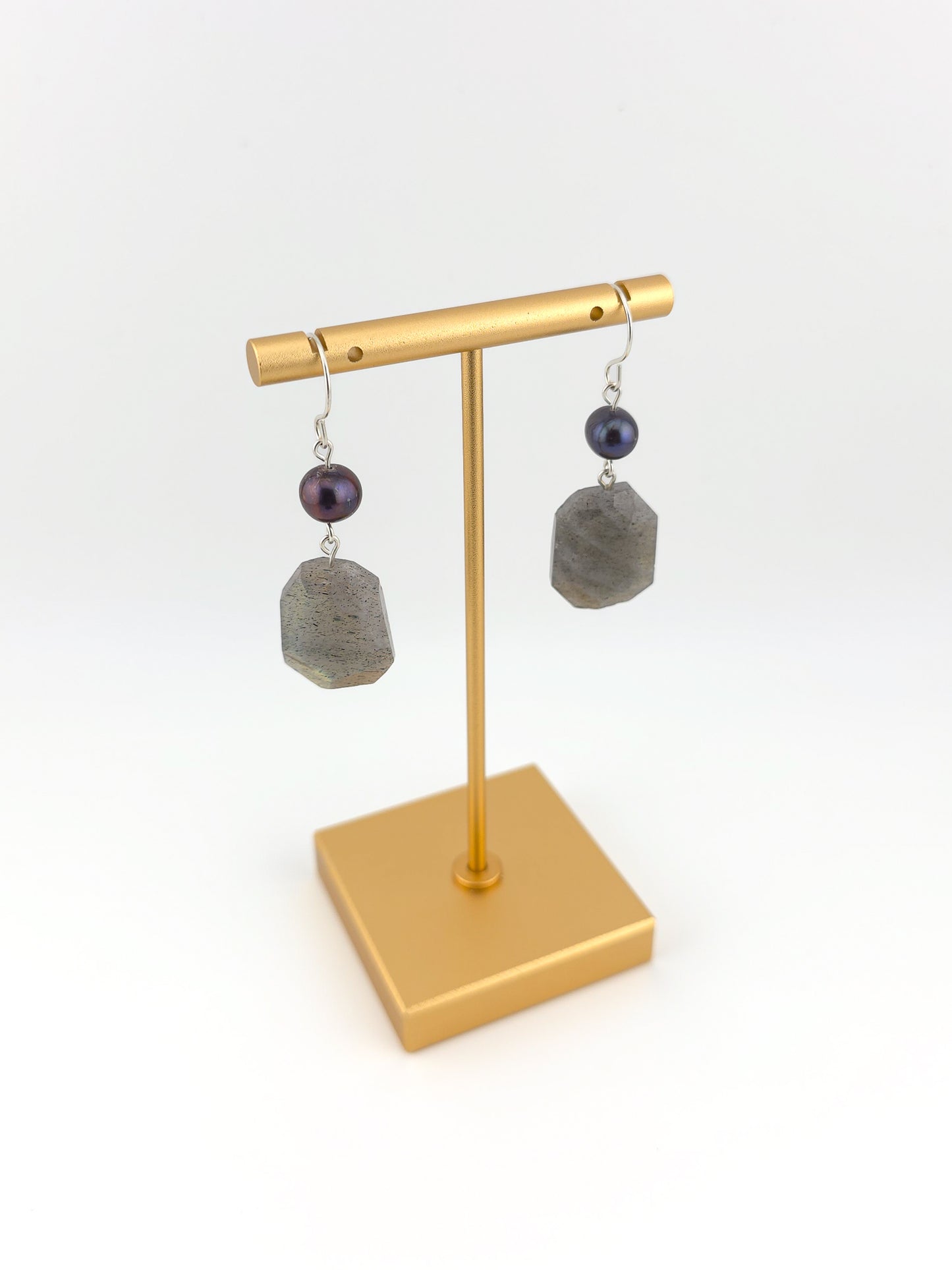 Labradorite & Peacock Pearl Argentium Silver Earrings