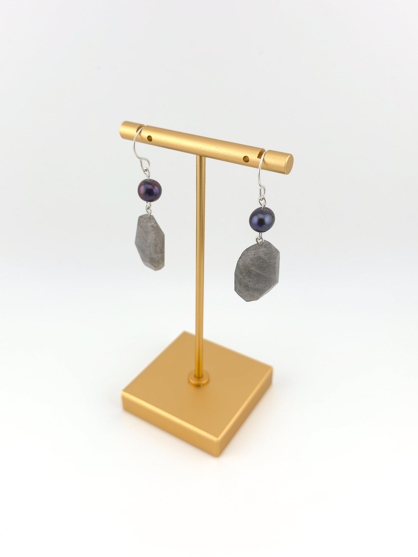Labradorite & Peacock Pearl Argentium Silver Earrings