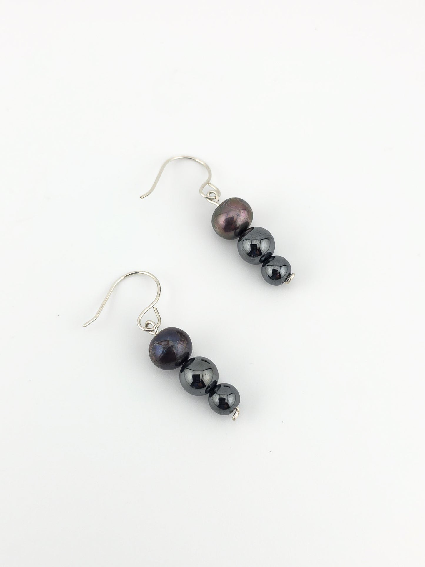 Peacock Pearl & Hematite Tiered Earrings