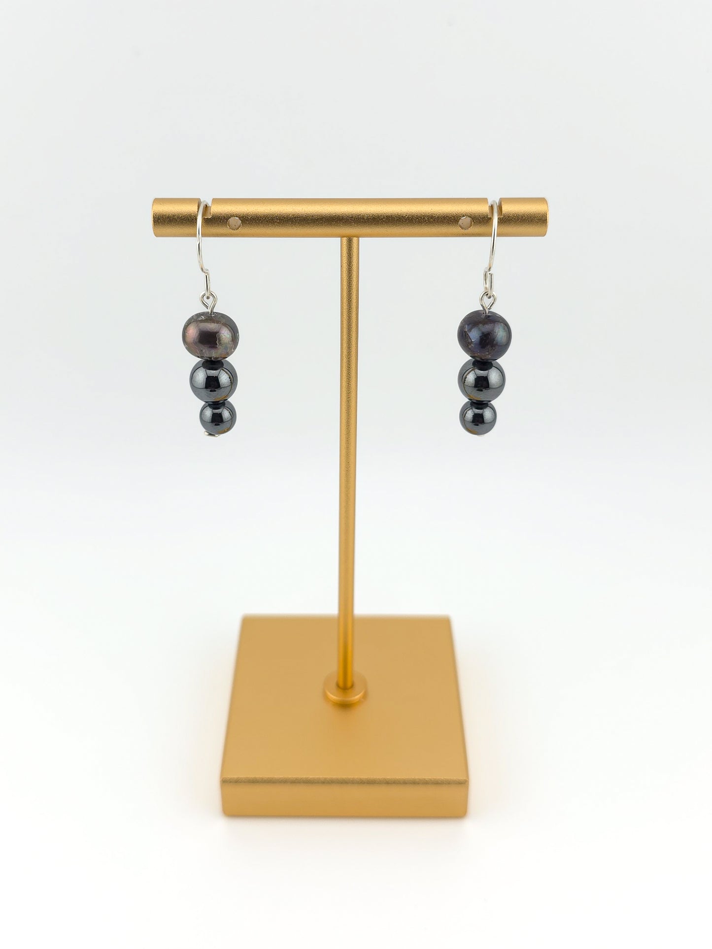 Peacock Pearl & Hematite Tiered Earrings