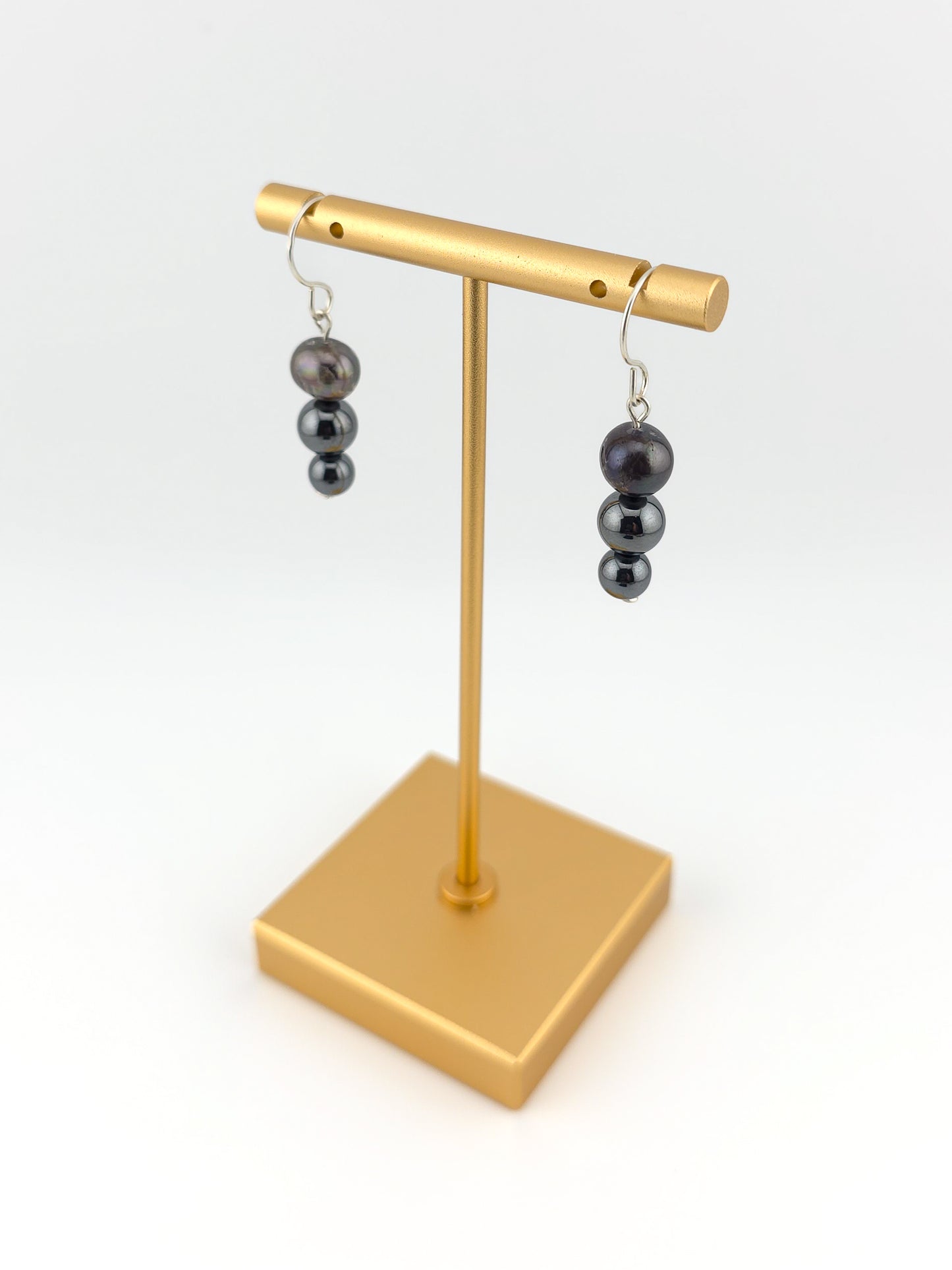 Peacock Pearl & Hematite Tiered Earrings