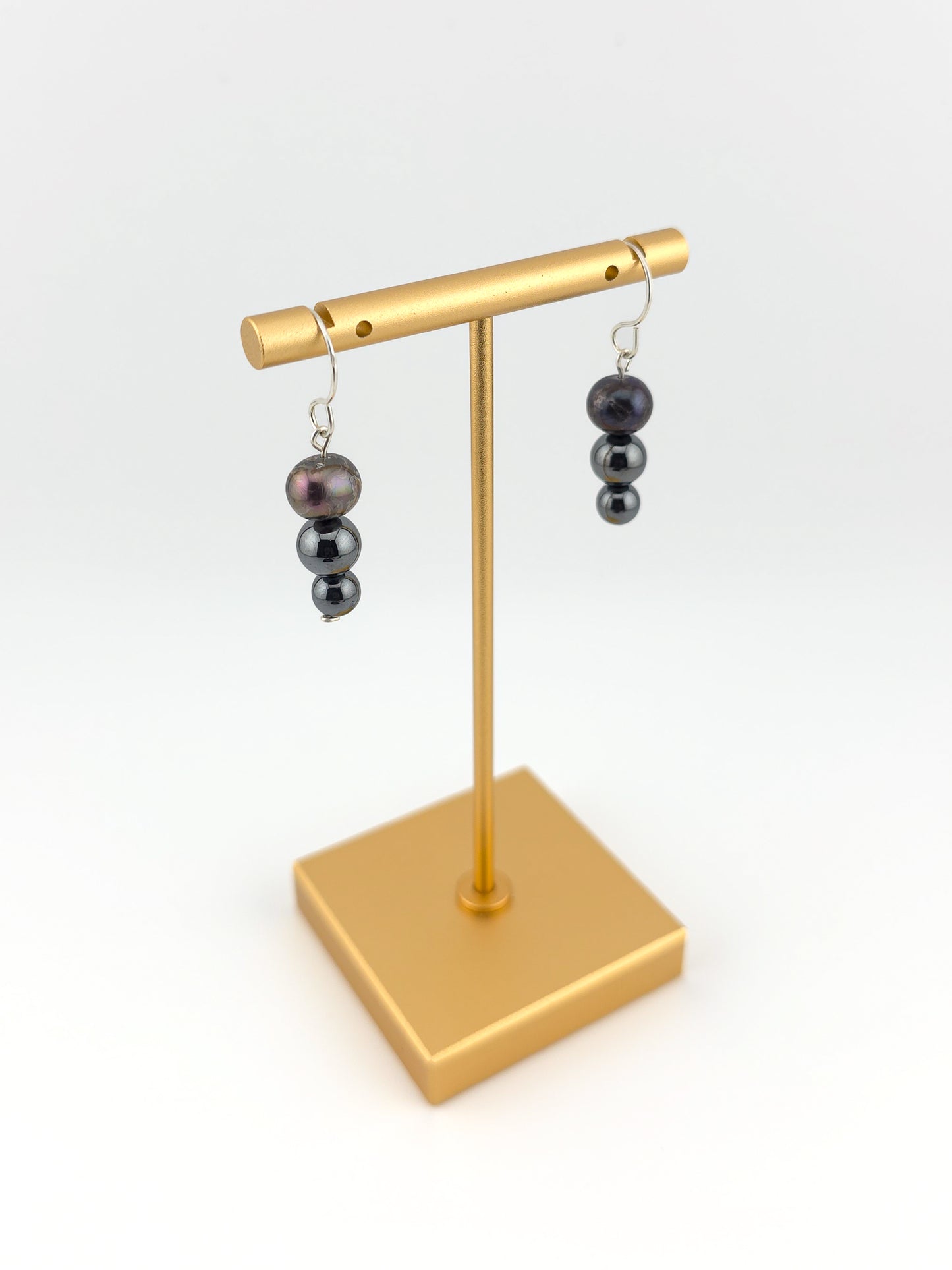 Peacock Pearl & Hematite Tiered Earrings