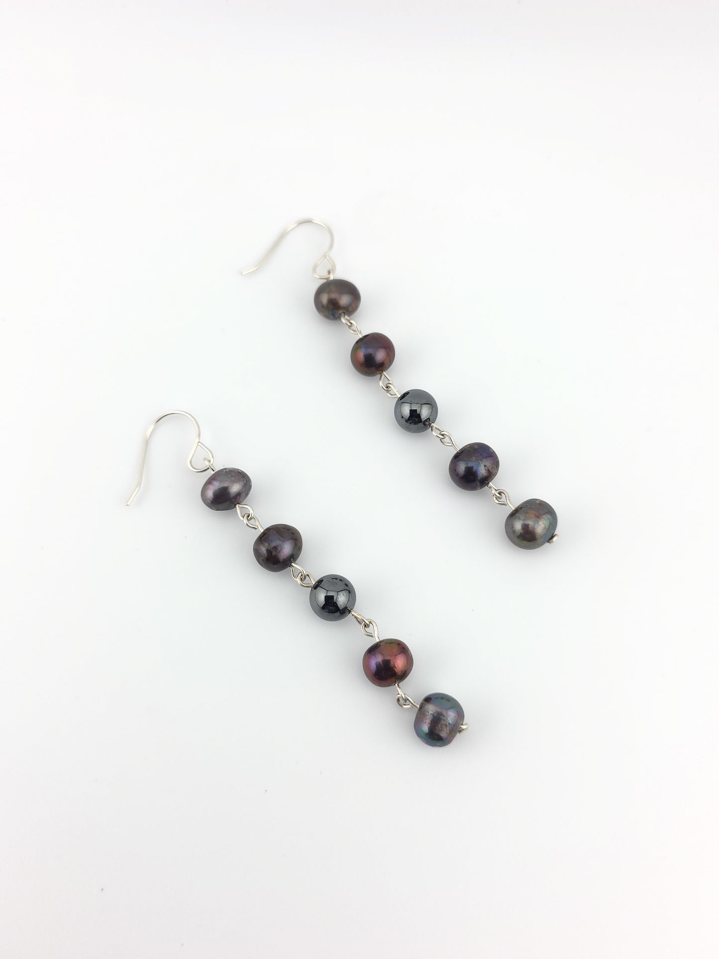 Peacock Pearl & Hematite Cascade Earrings