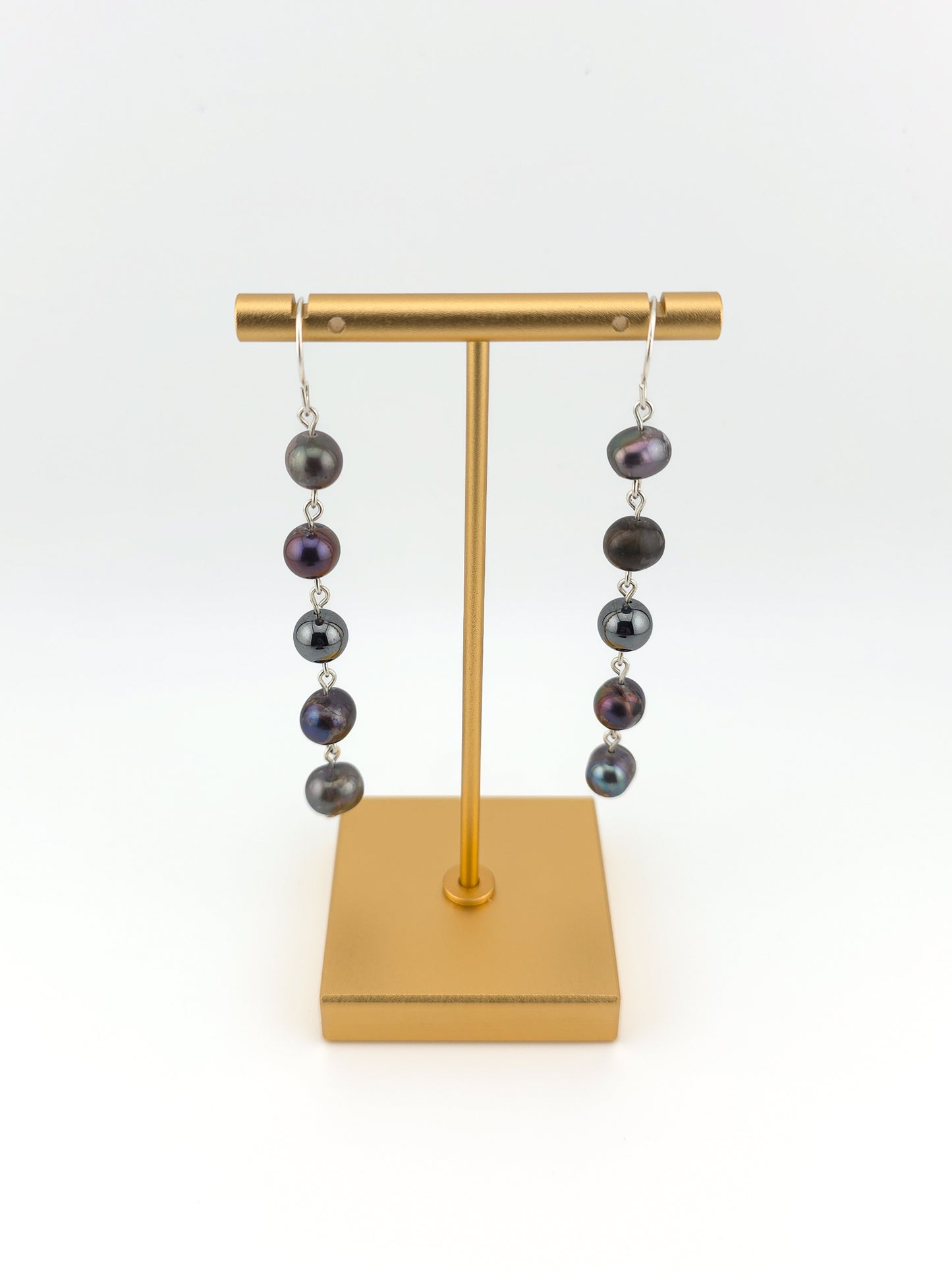 Peacock Pearl & Hematite Cascade Earrings