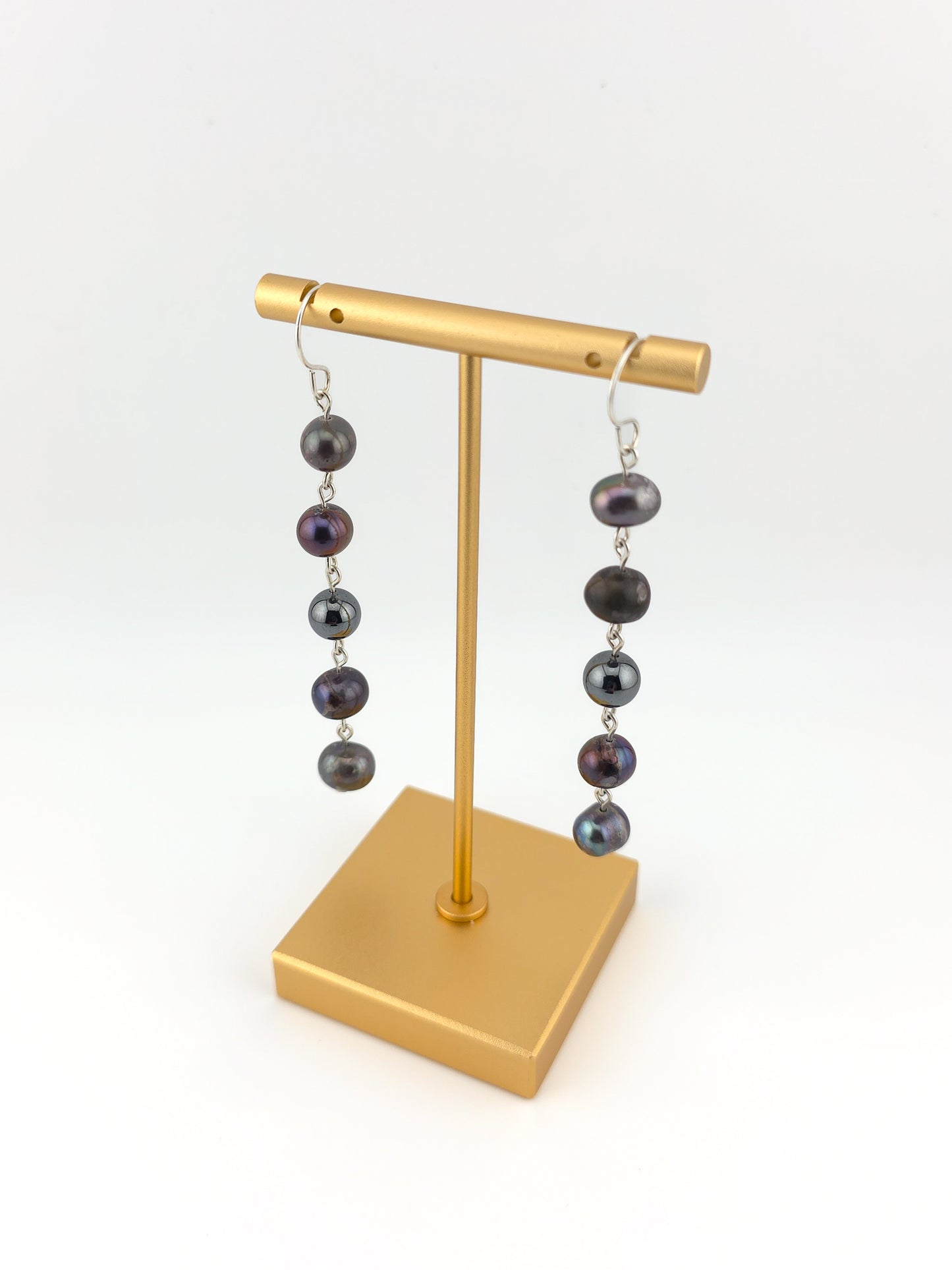 Peacock Pearl & Hematite Cascade Earrings