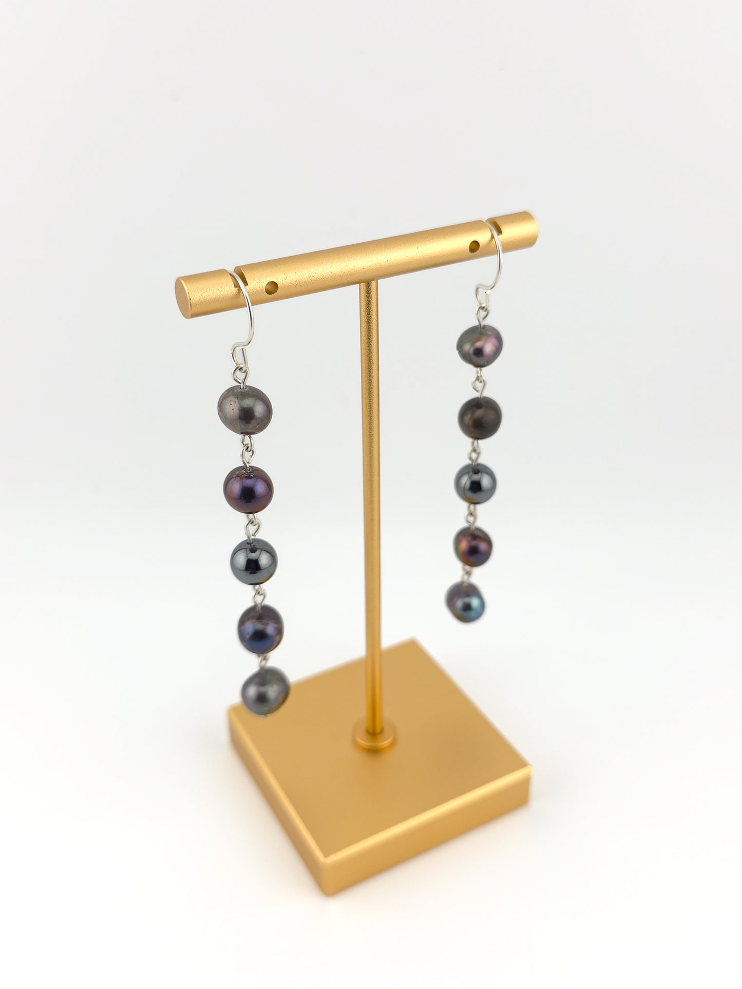 Peacock Pearl & Hematite Cascade Earrings