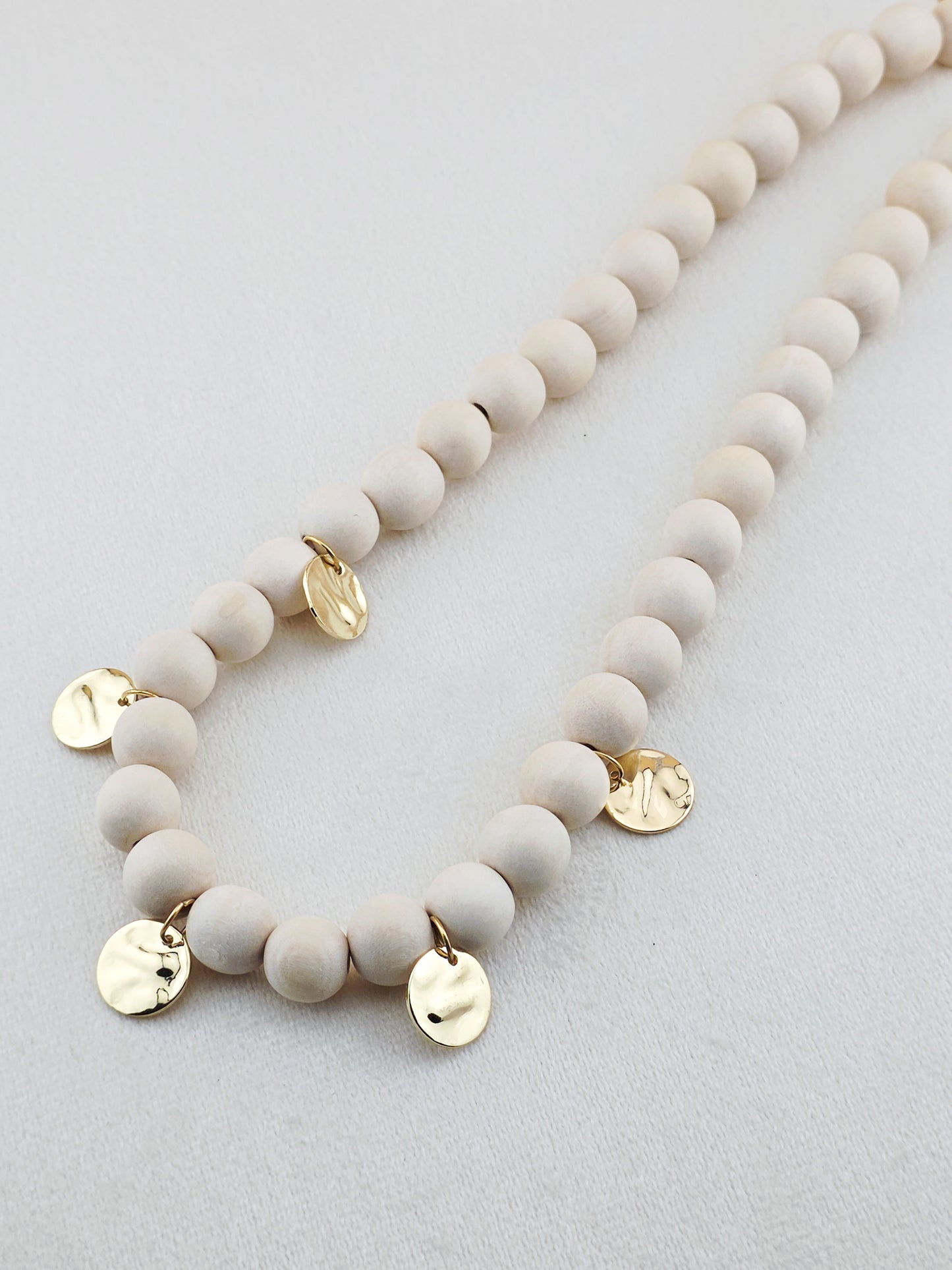 White Wood & Brass Charm Necklace