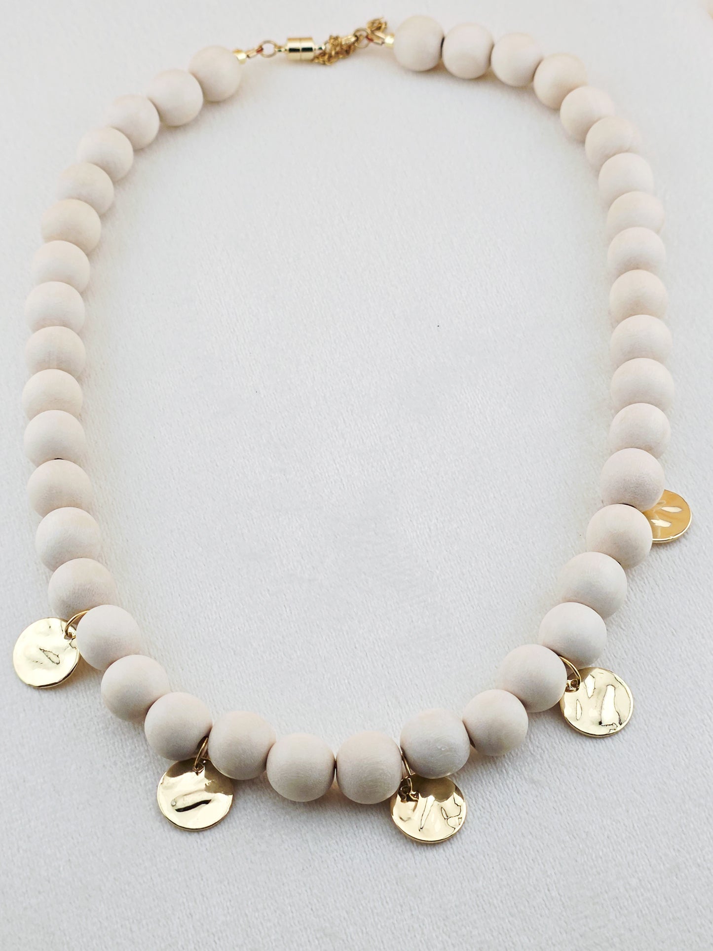 White Wood & Brass Charm Necklace
