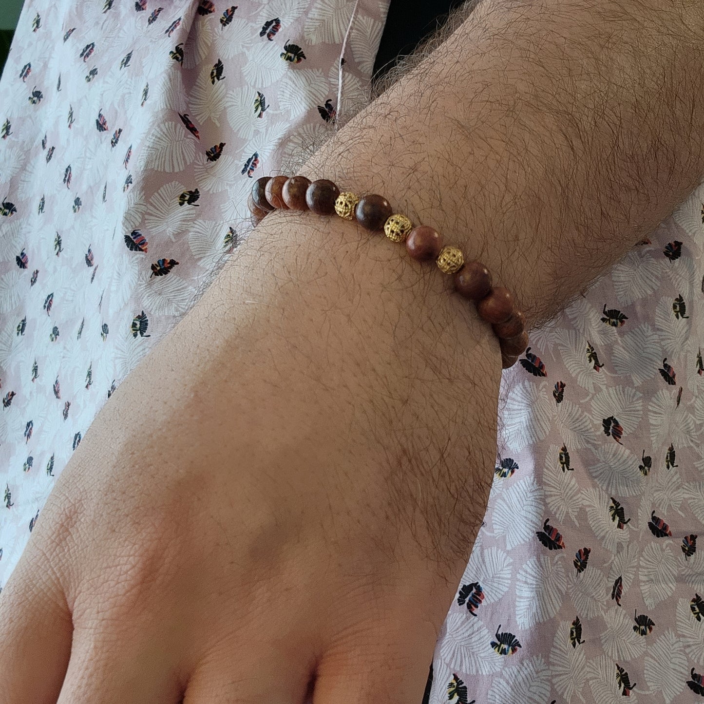 Rosewood and Gold Filigree Bracelet