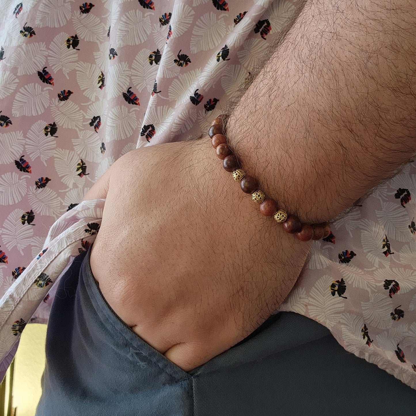 Rosewood and Gold Filigree Bracelet