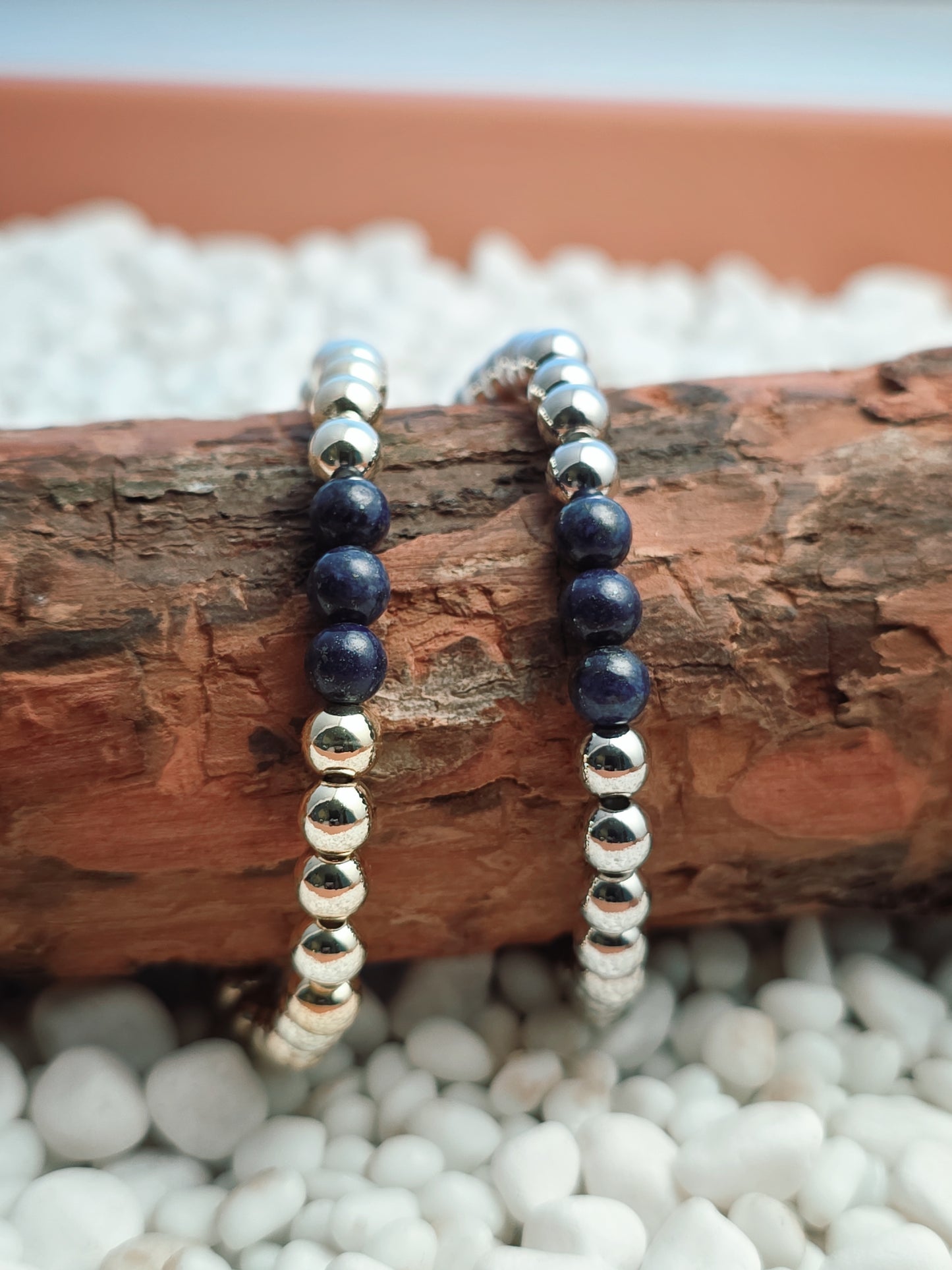 Silver Filled Lapis Lazuli Beaded Bracelet