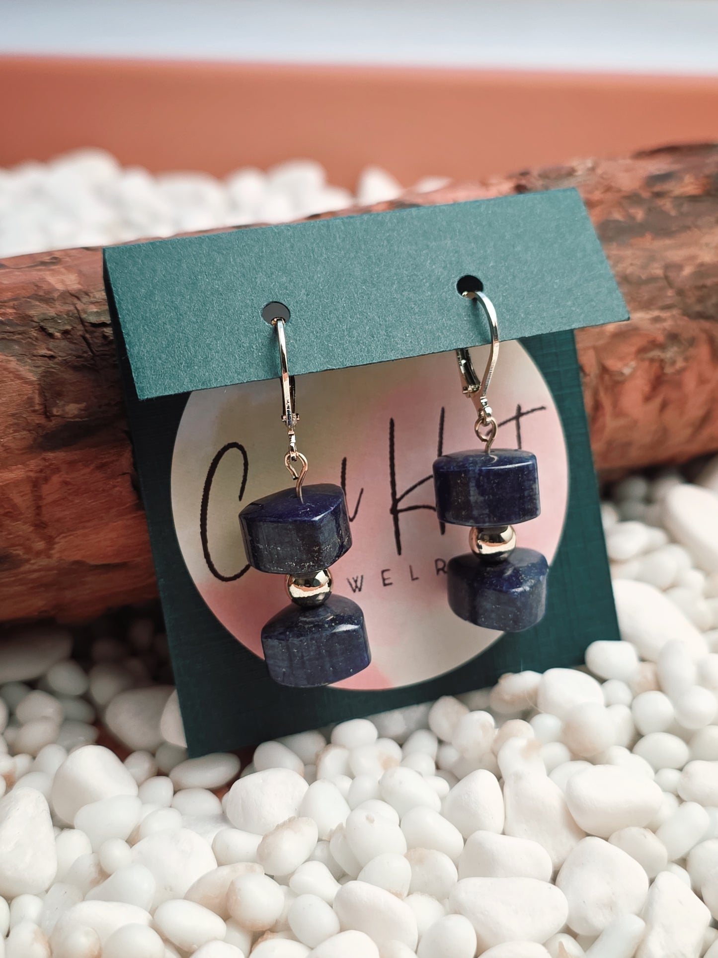 Gold Filled Lapis Column Earrings