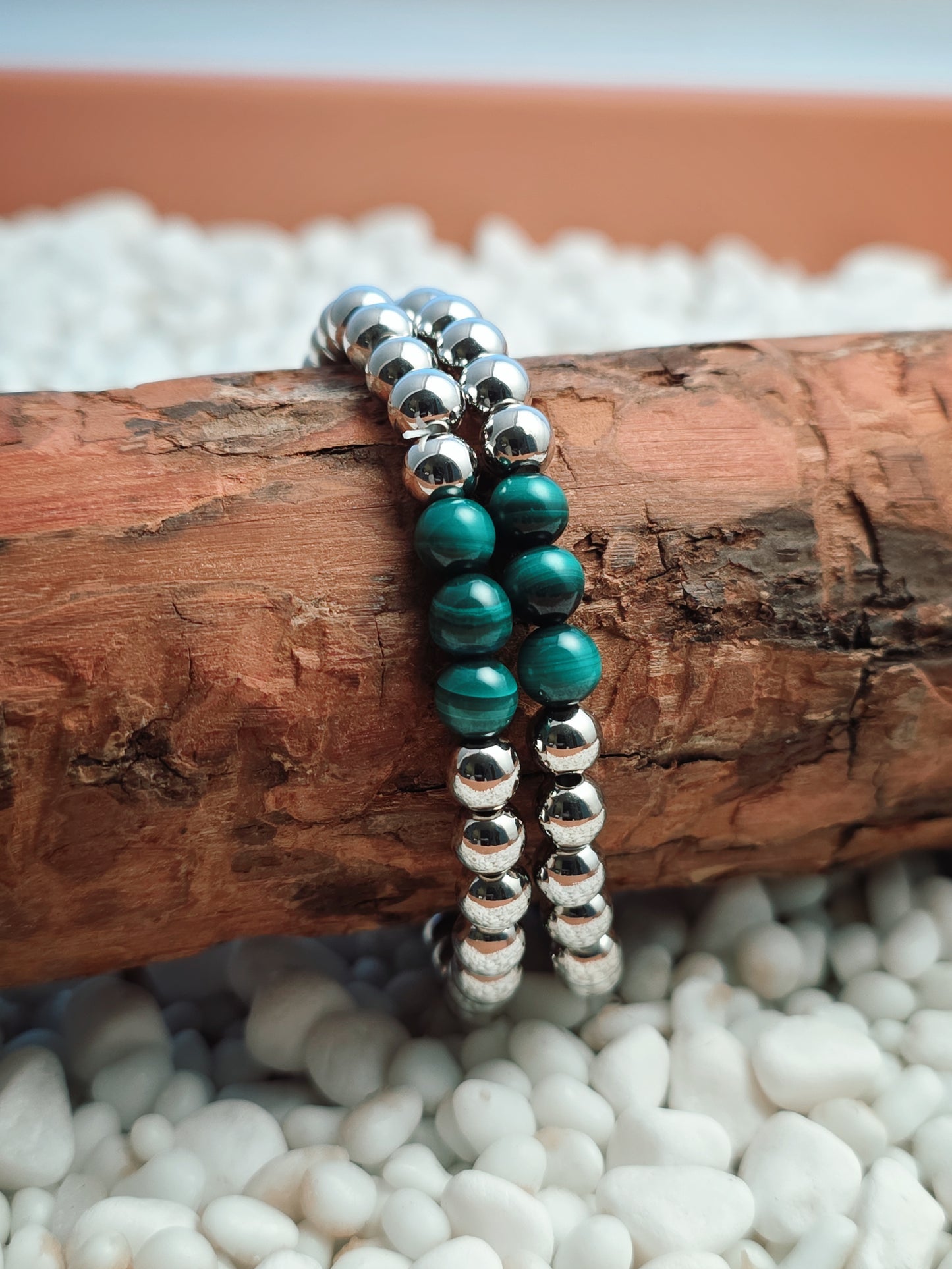 Silver Filled Malachite Beaded Bracelet