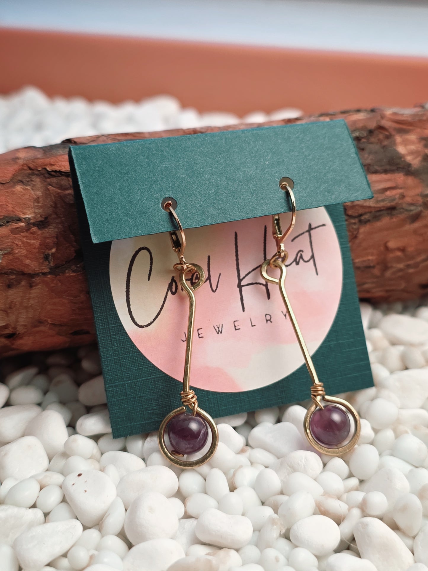 Brass Amethyst Stem Earrings