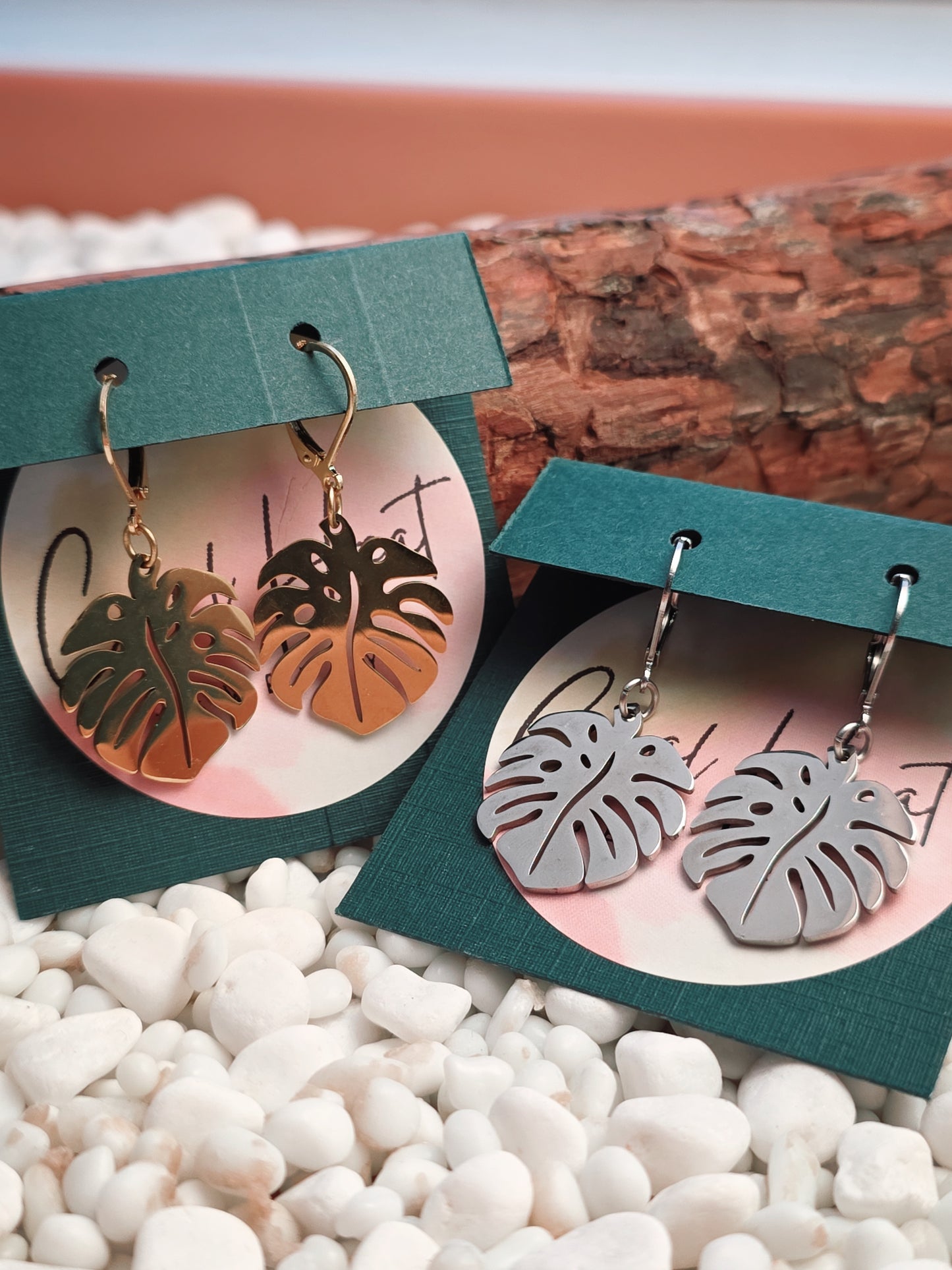 Silver Steel Monstera Earrings